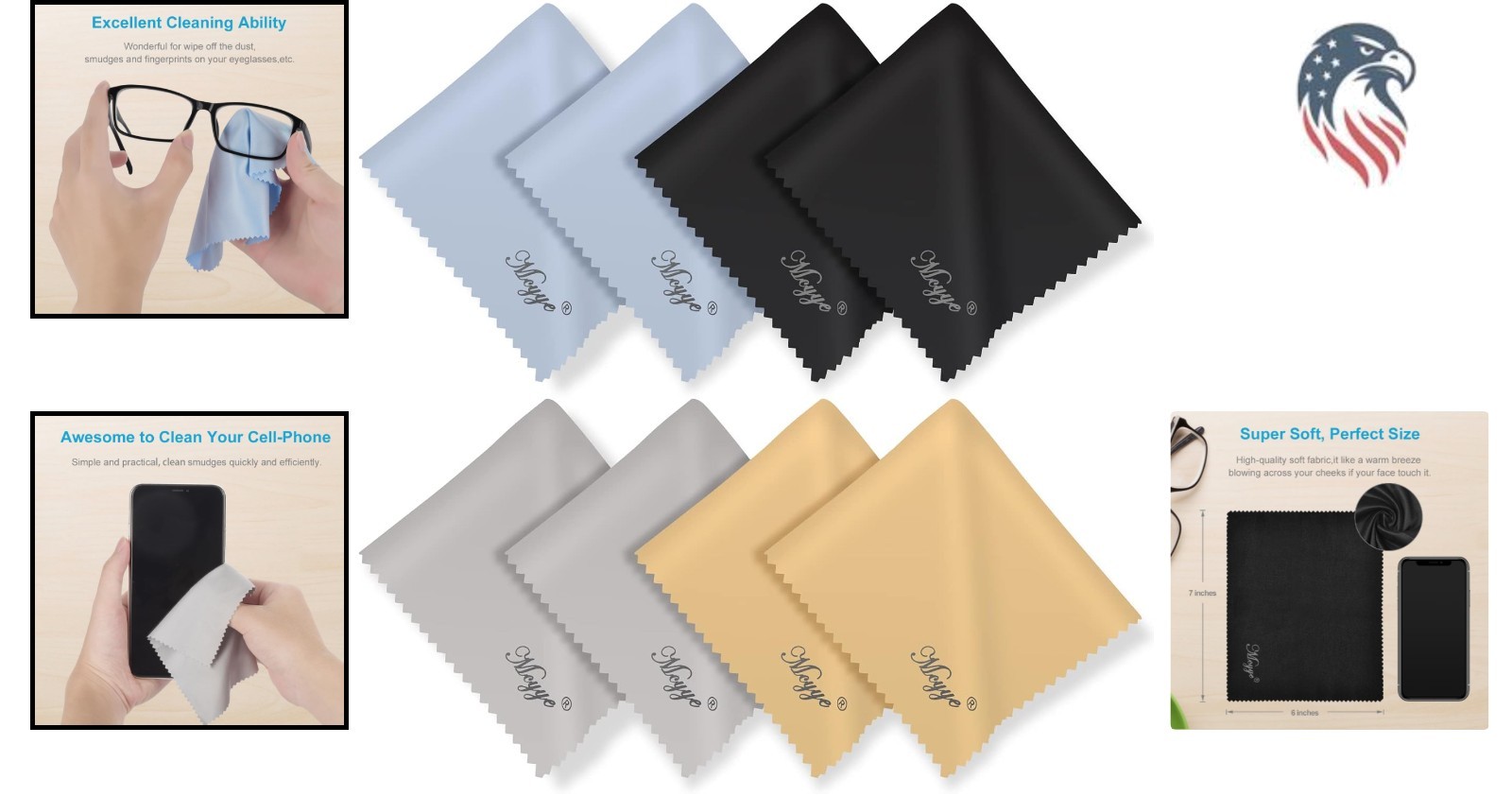 8 Pack Microfiber Cleaning Cloths for Glasses Screens Lenses Electronics