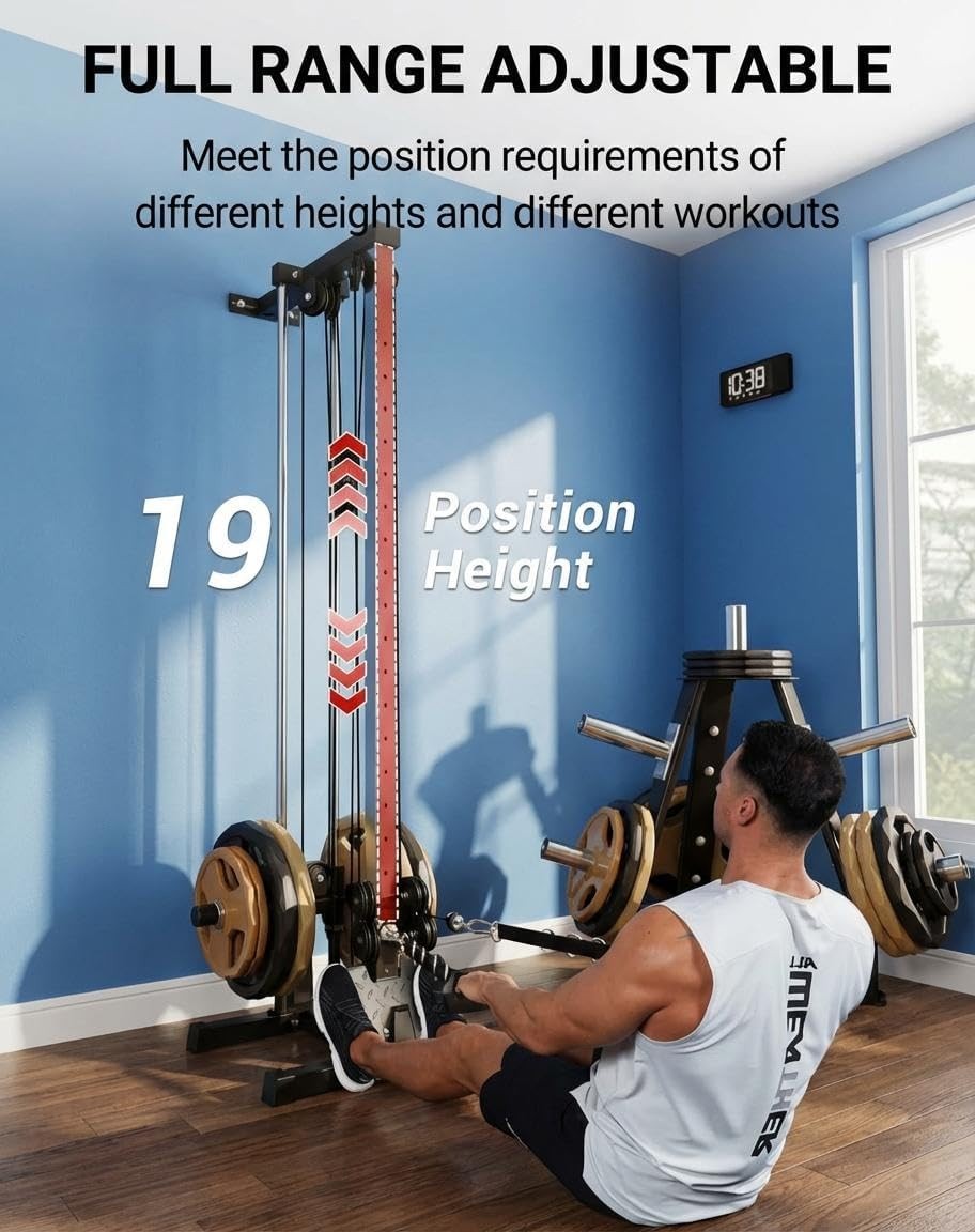 Wall Mount Cable Station LAT Pulldown Machine w/19 Positions Dual Pulley System