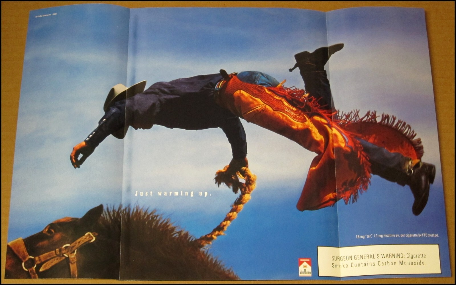 1998 Marlboro Cigarettes Foldout Print Ad Advertisement Best Damn Cowboy