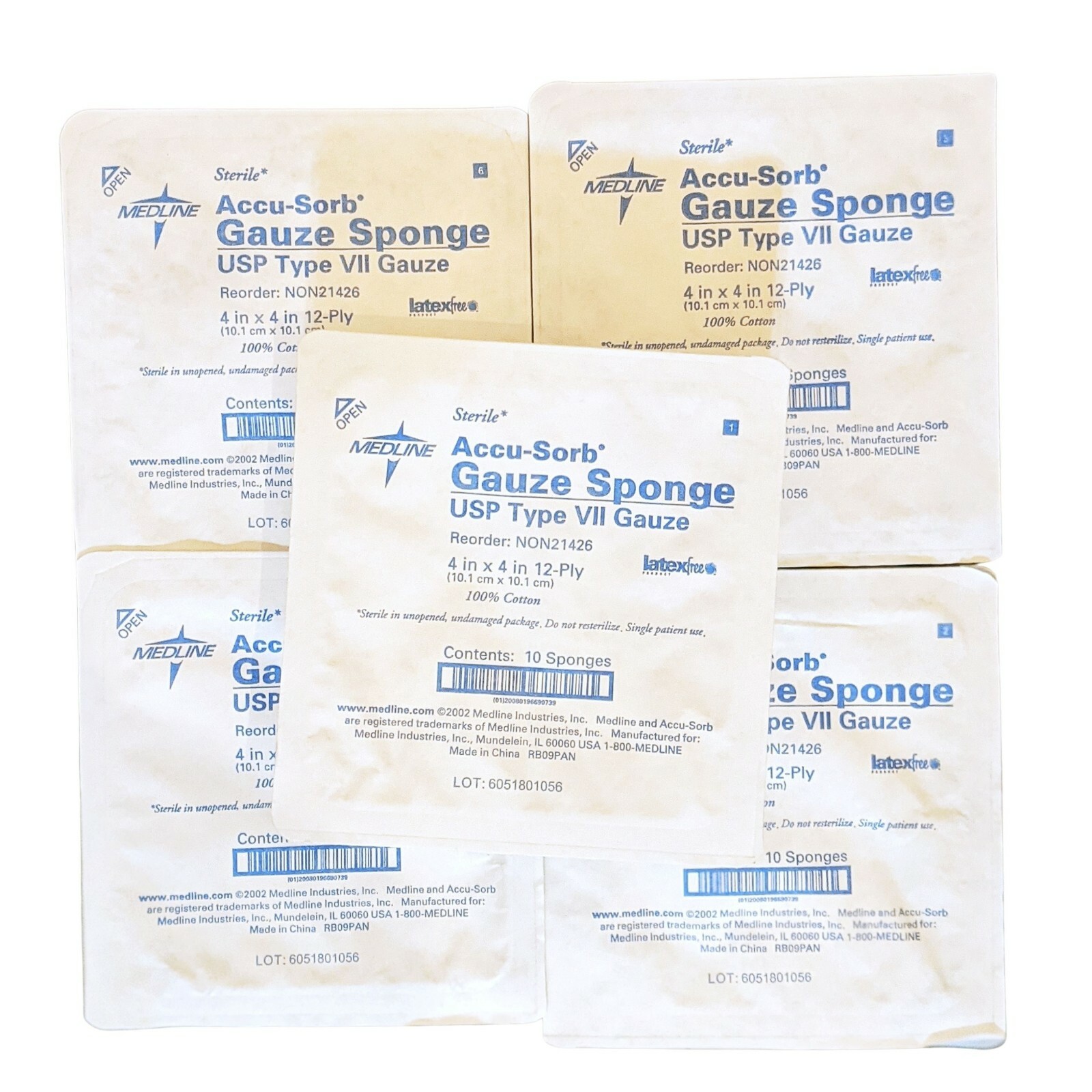 5x Medline Accu-Sorb Sterile Gauze Sponges, 4" X 4", NON21426 10 count each (50)
