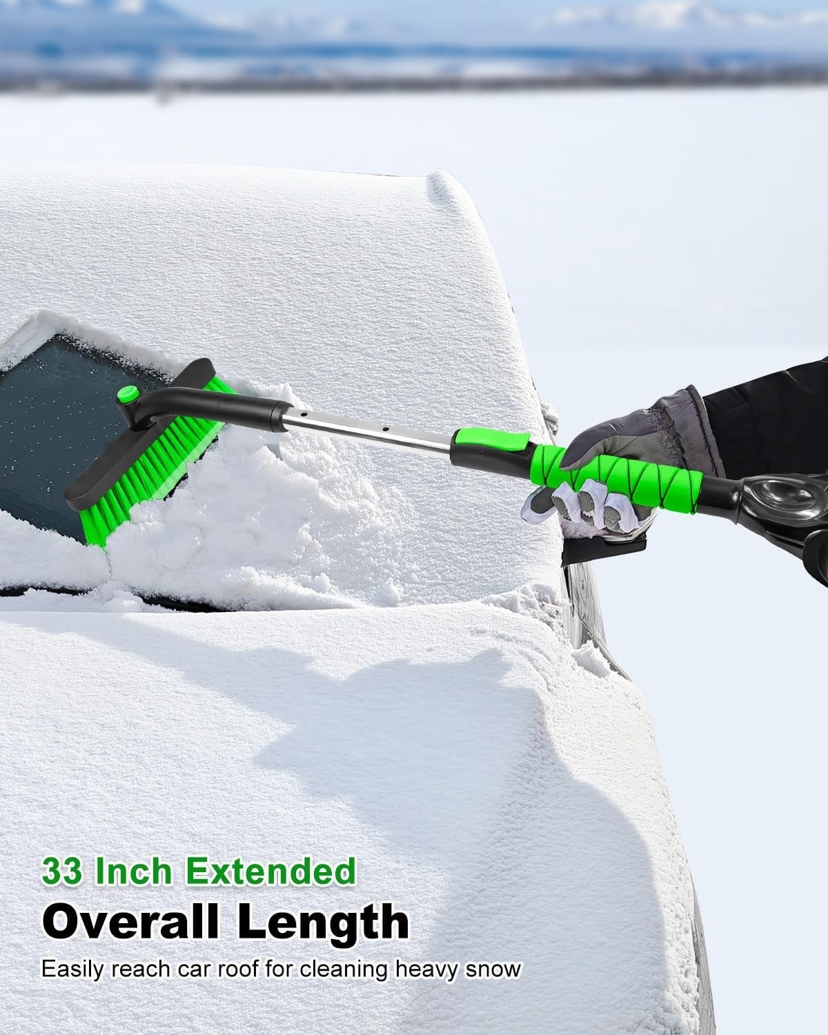 33 Inch Ice Scraper with Snow Brush for Car Windshield, Extendable Snow Scrap...