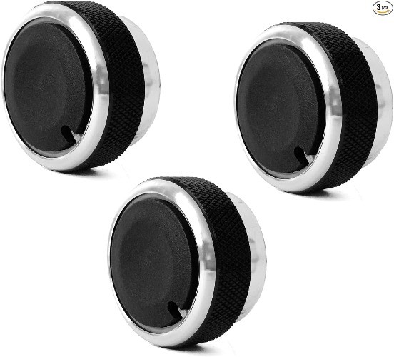3 pcs Air Conditioning Knob Switch Compatible with 05-14, Aluminum Alloy (Black)