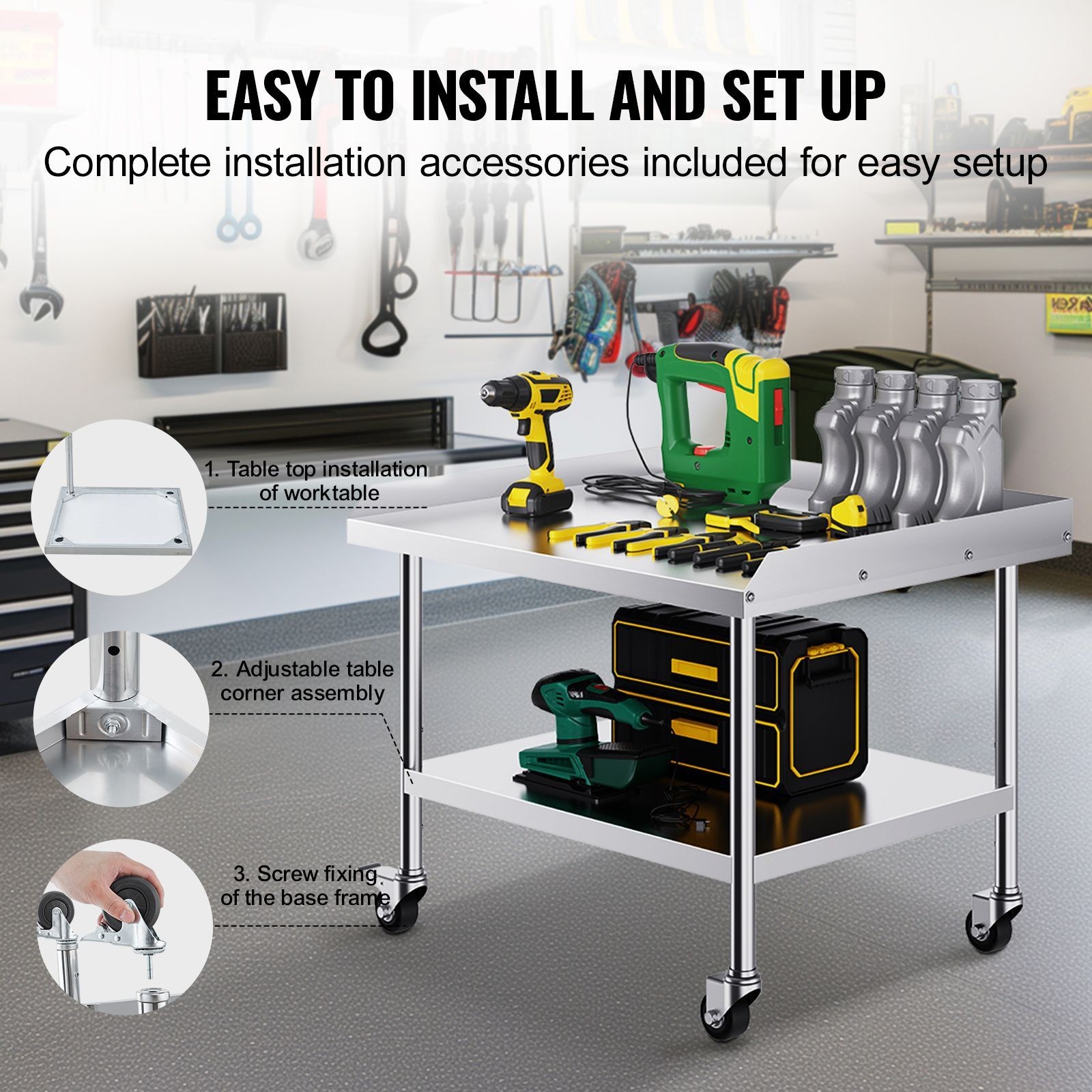 30x36in Stainless Steel Work Table with 3-Sided Backsplash