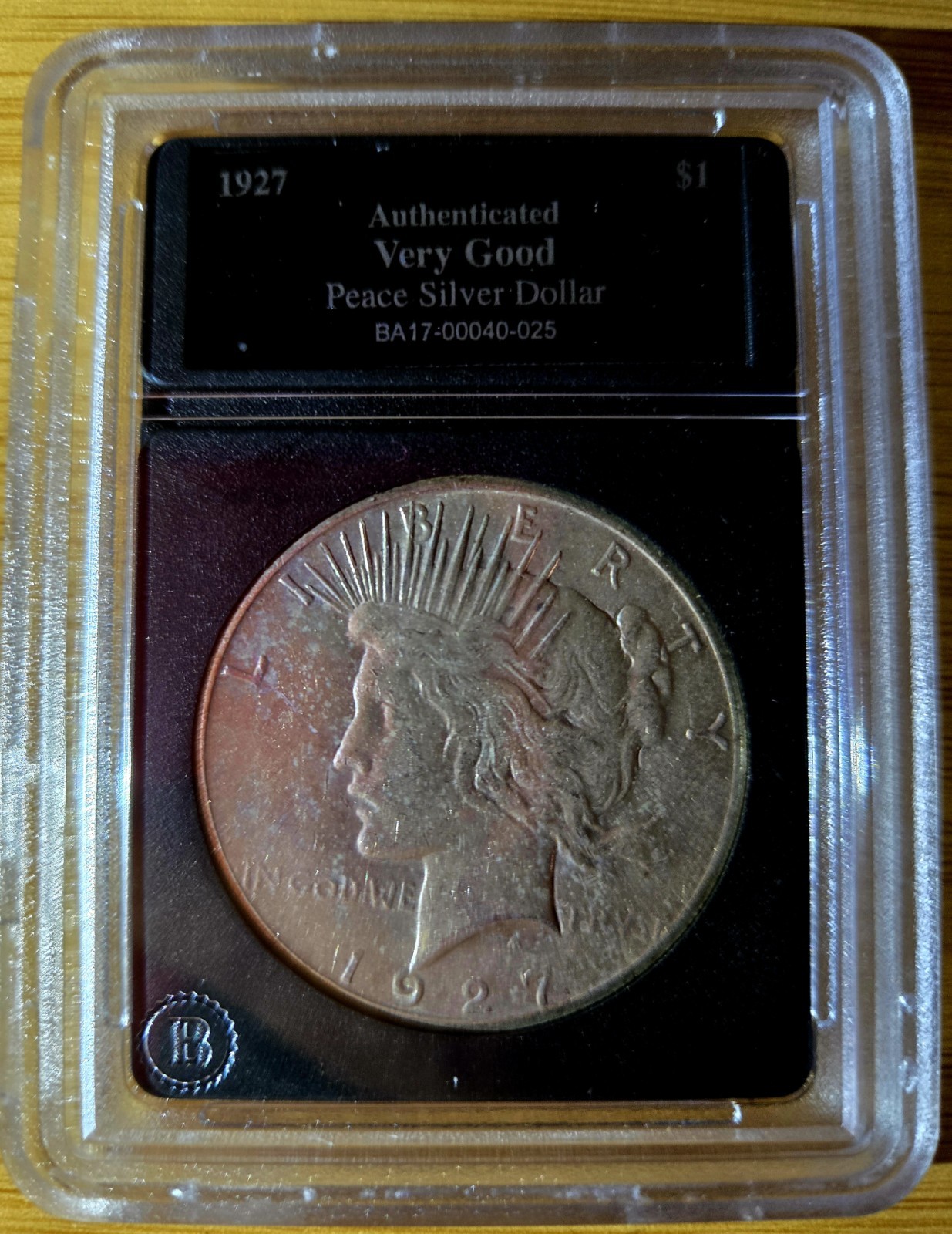 Bradford Exchange 1927 Peace Silver Dollar Authenticated  Very Good