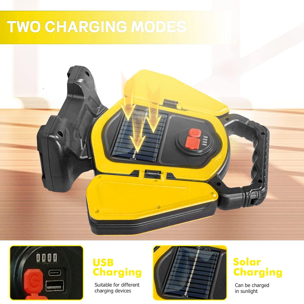 Solar LED Work Light Rechargeable 10000LM Portable Folding COB LED Flashlight
