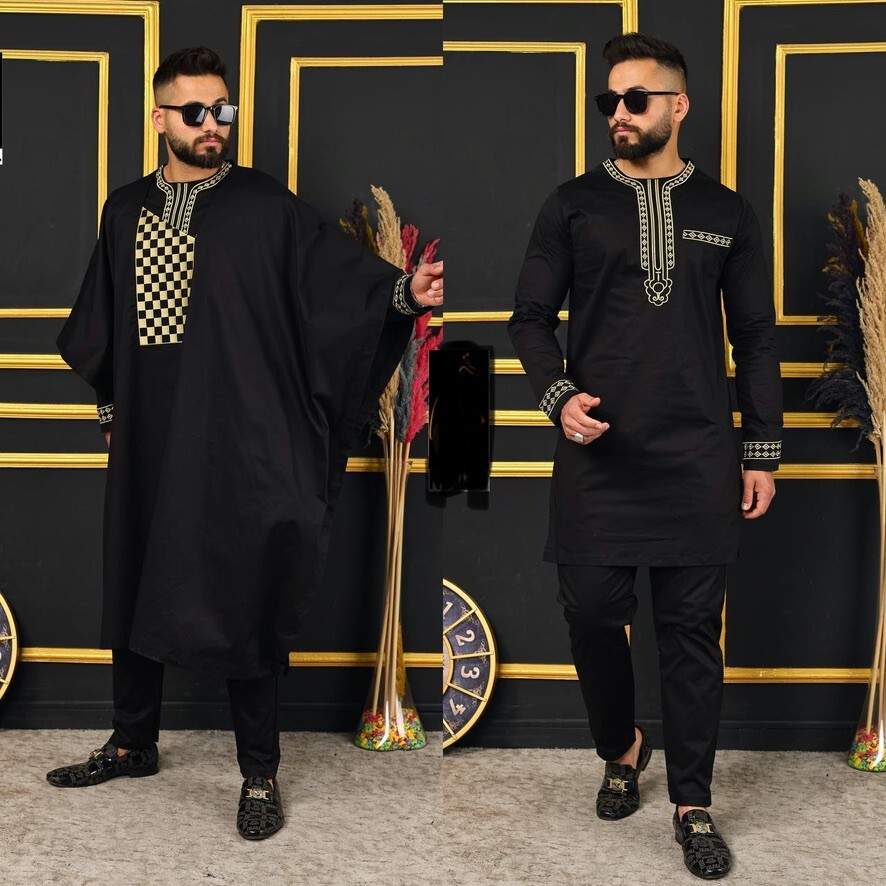 Men's African Clothing Embroidery Agbada Shirt Pants Wedding Guest Party Wear