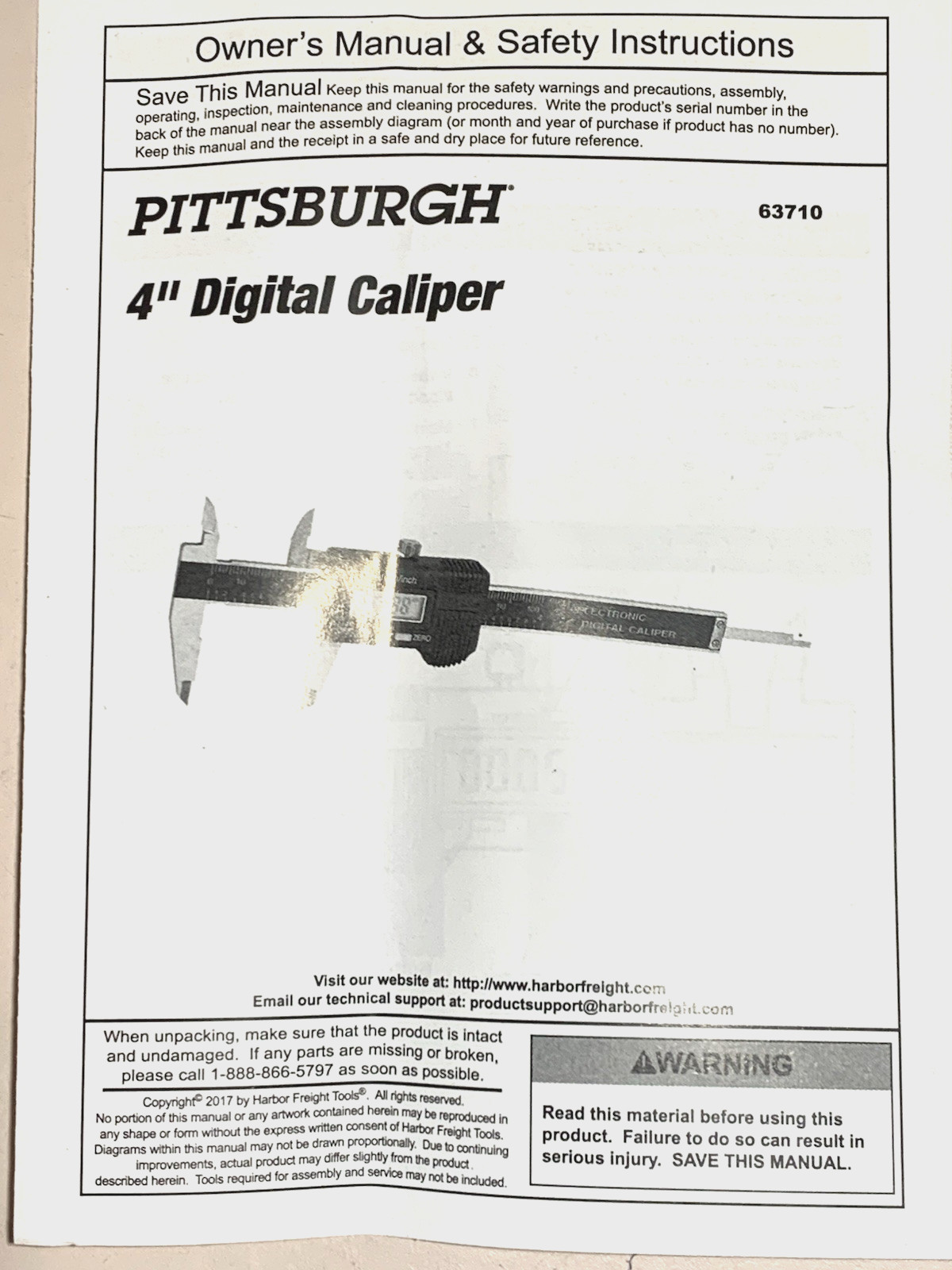 PITTSBURGH 4" DIGITAL CALIPER 63710 $20.00