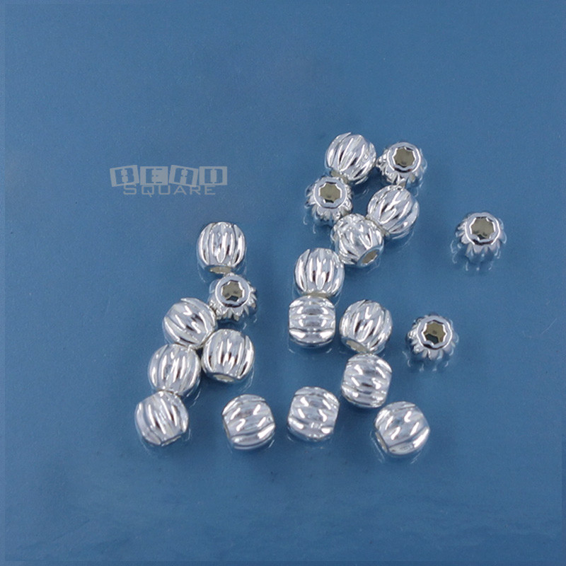 20 PC Sterling Silver Ribbed Pumpkin Round Bead Spacers 4mm #33835