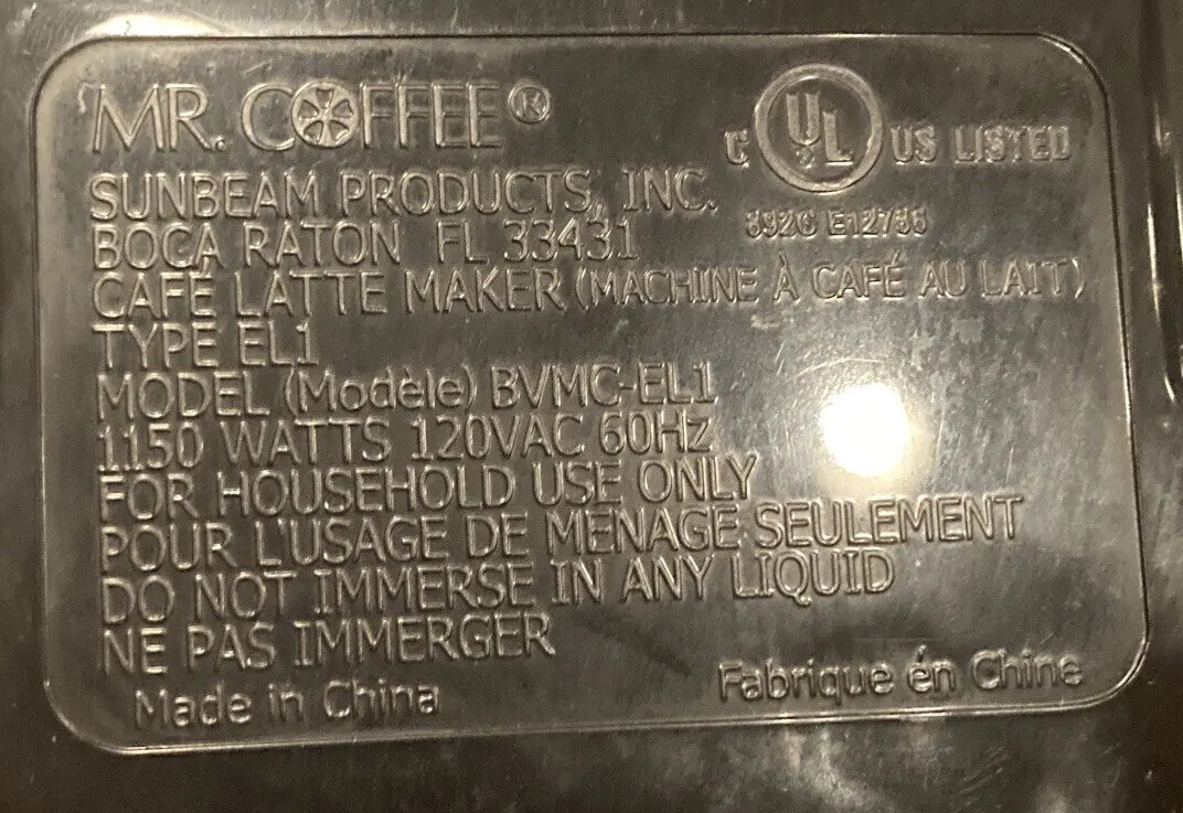 Mr. Coffee Cafe Latte Maker BVMC-EL1 Replacement Part Base Machine ONLY READ EUC