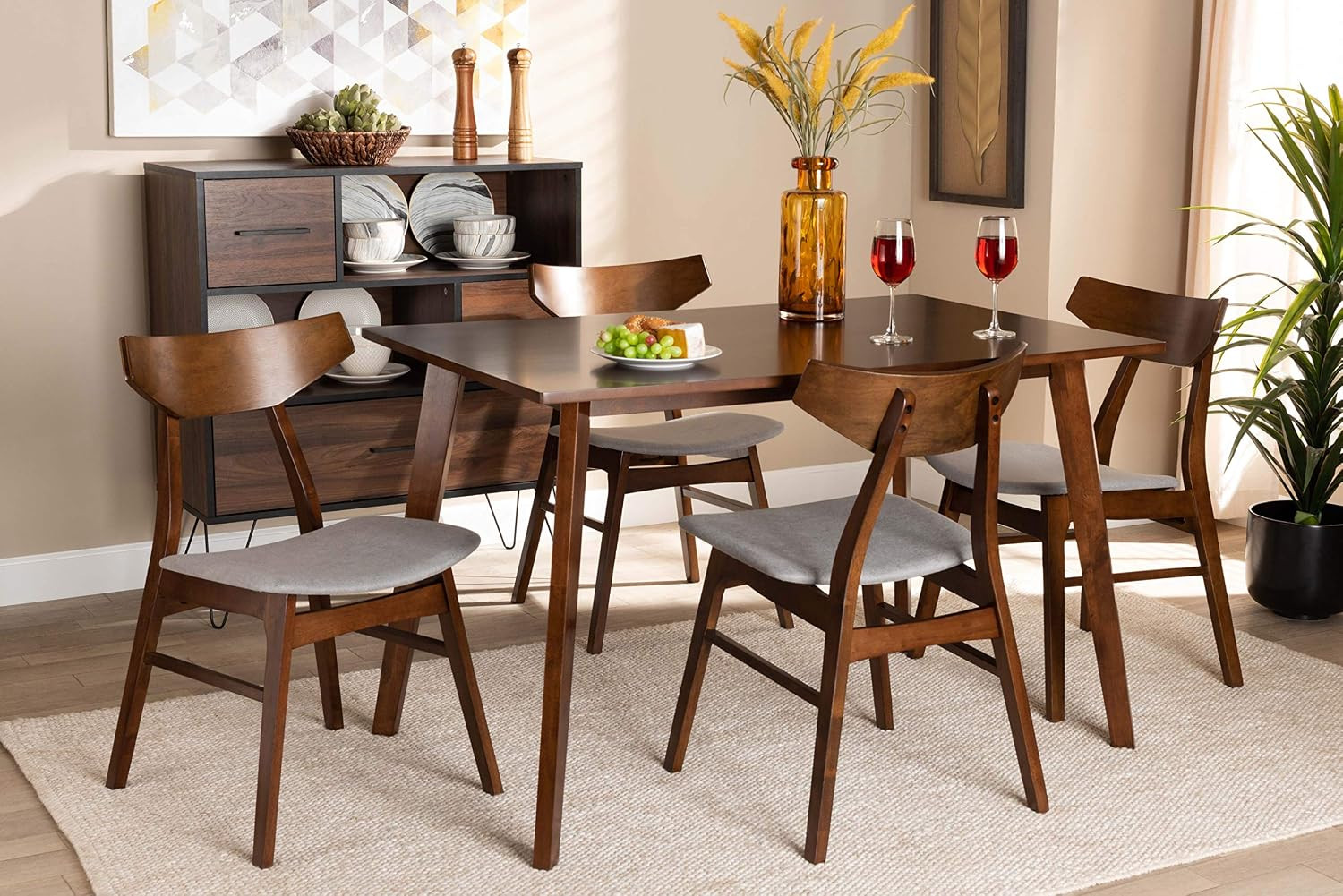 Lois Mid-Century Modern Transitional Light Grey Fabric Upholstered and Walnut Br