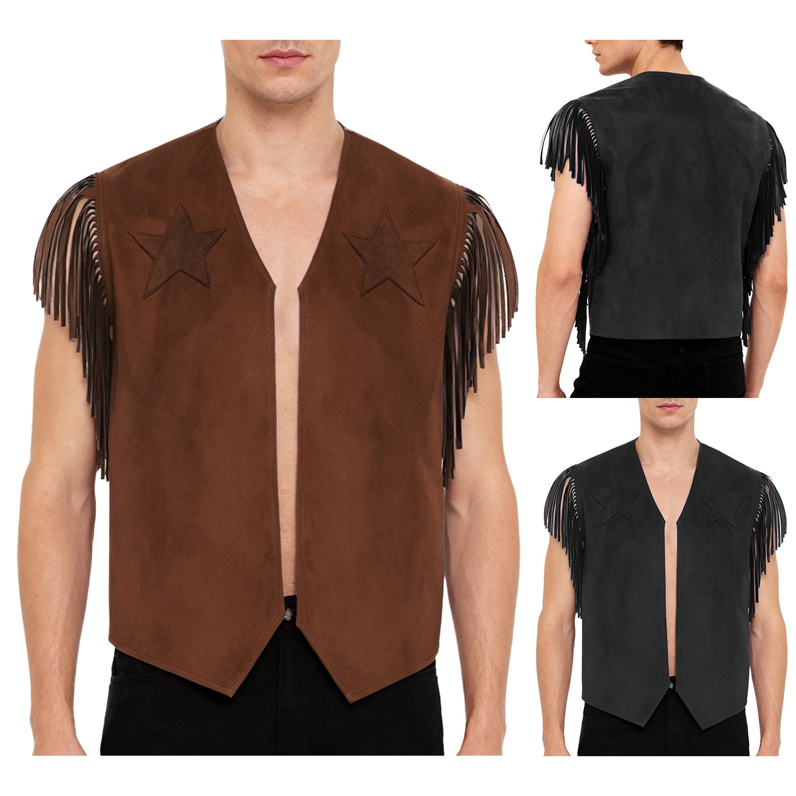 Mens Open Front Shrug Cardigan Cowboy Outfit Tassel Tassel Crop Top Vests