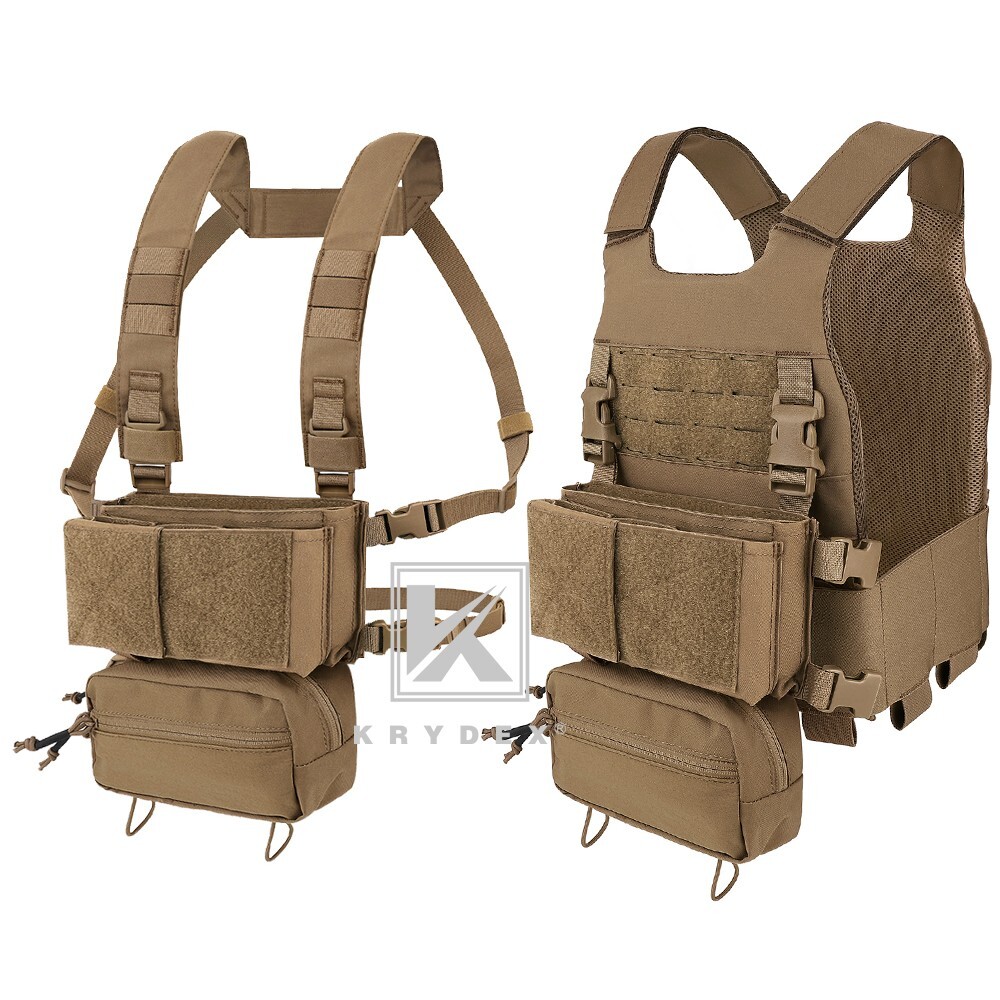 KRYDEX Low Vis Slick Plate Carrier Chest Rig 2 in 1 Placard Drop Pouch Coyote