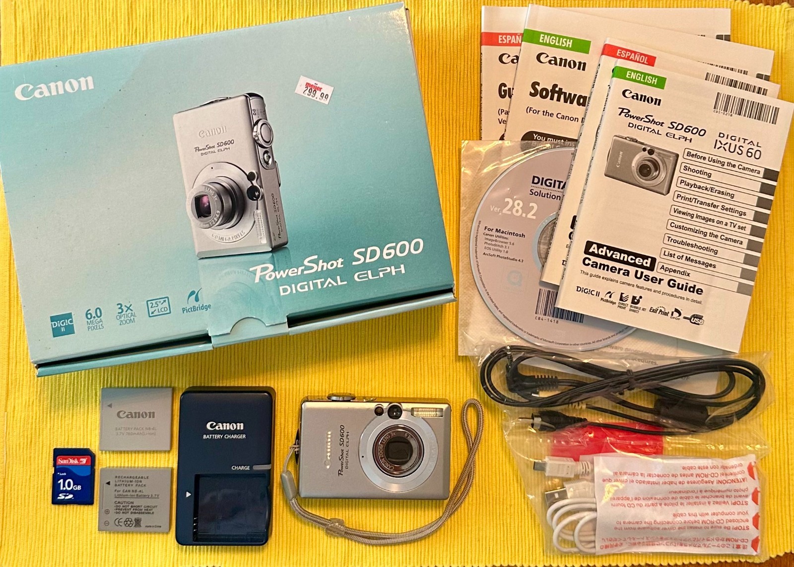Nice Canon PowerShot SD600 Digital ELPH Camera Bundle Tested Working One Owner