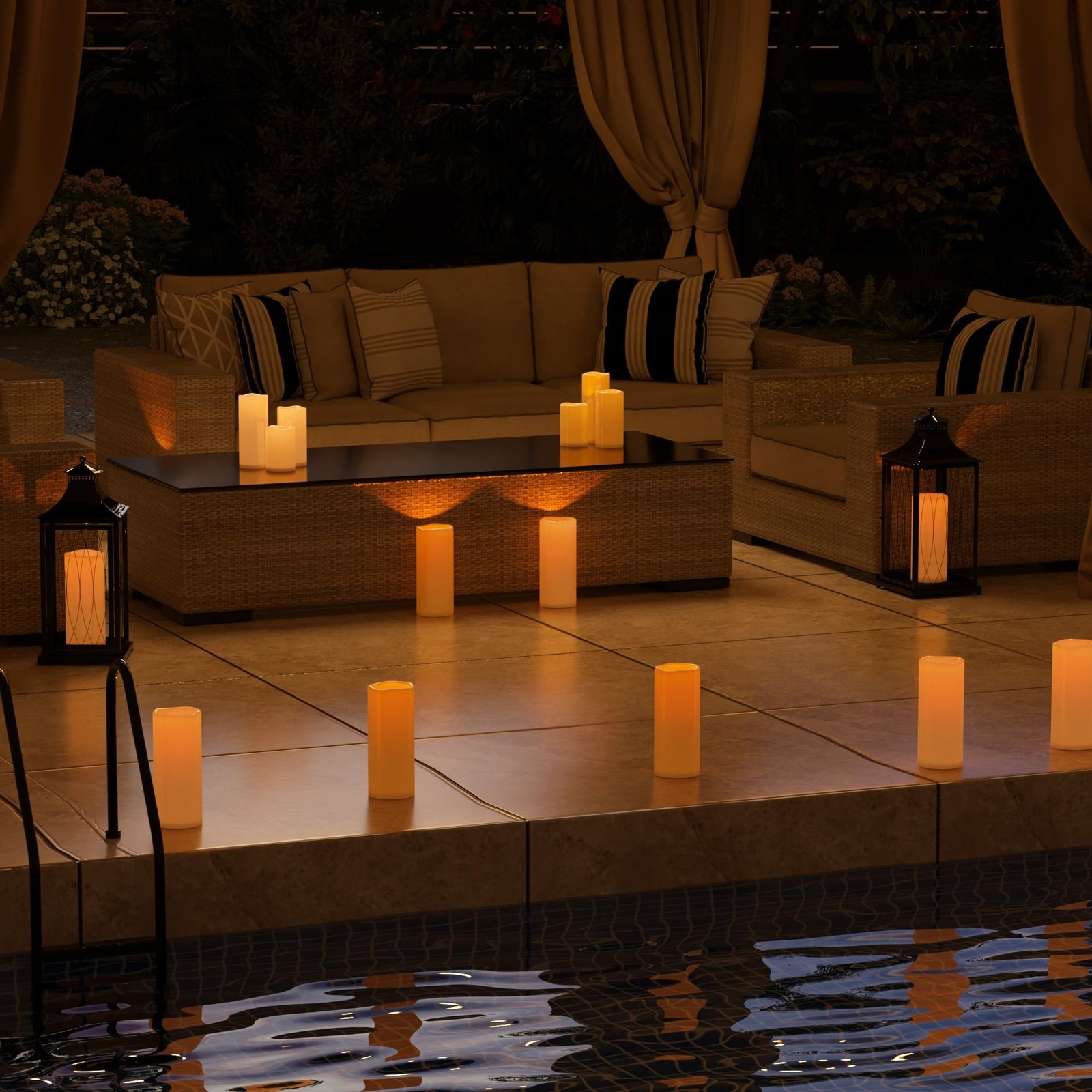 6" 8" 10" x 4" Ivory Large Waterproof Outdoor Flameless Candles Battery Opera...