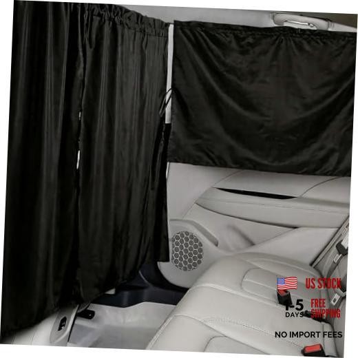 Set of 3 Black Double-Layer Car Privacy Curtains - Large Size - Black