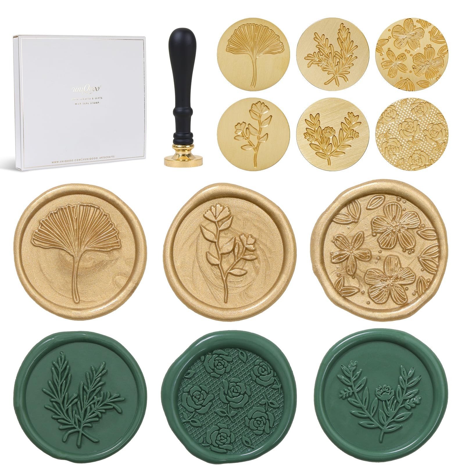 6 Pcs Wax Seal Stamp Set, Floral Stamps Botanical Sealing Stamper Kit, Wooden...