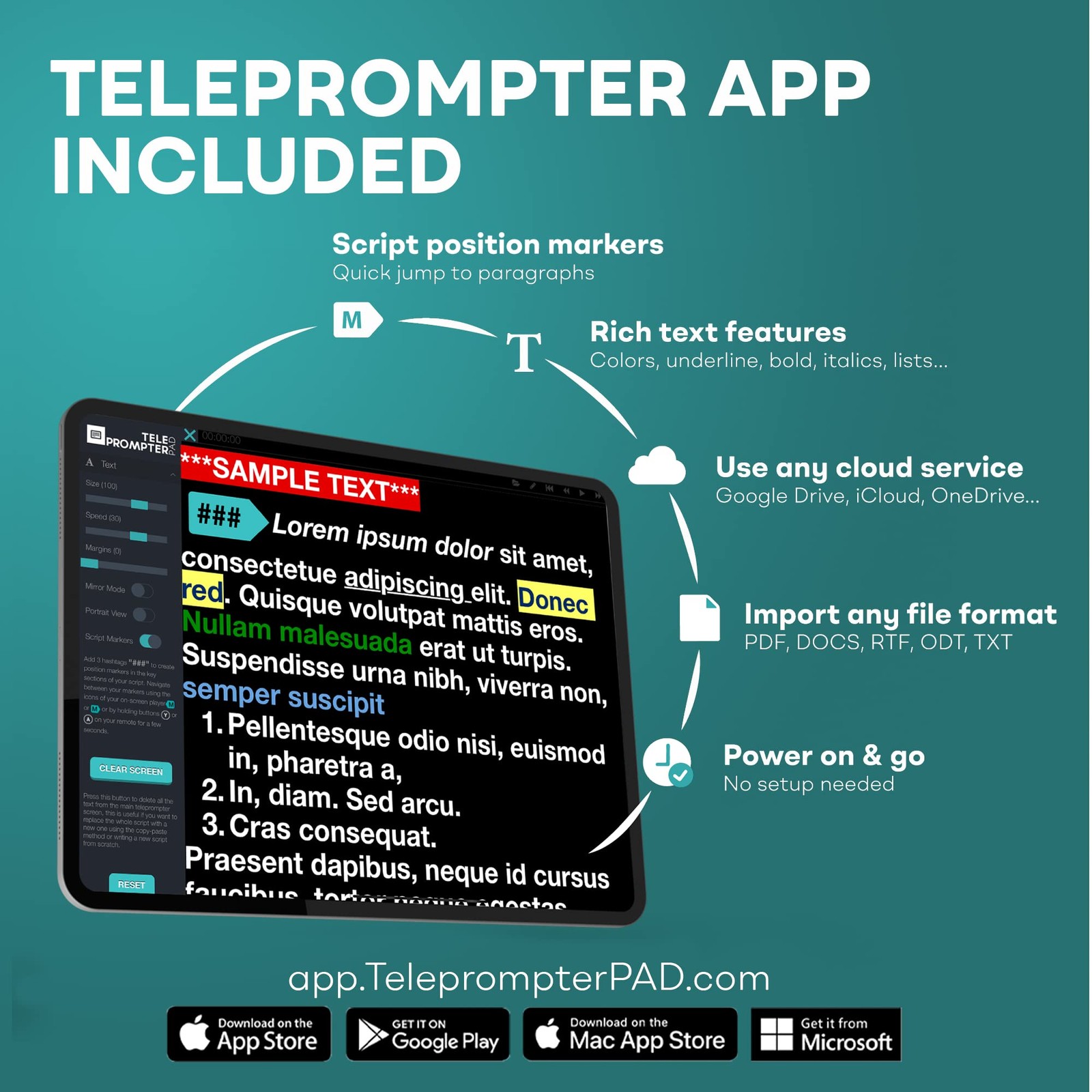 Bluetooth Remote Control for Teleprompter, Includes Teleprompter APP for Appl...