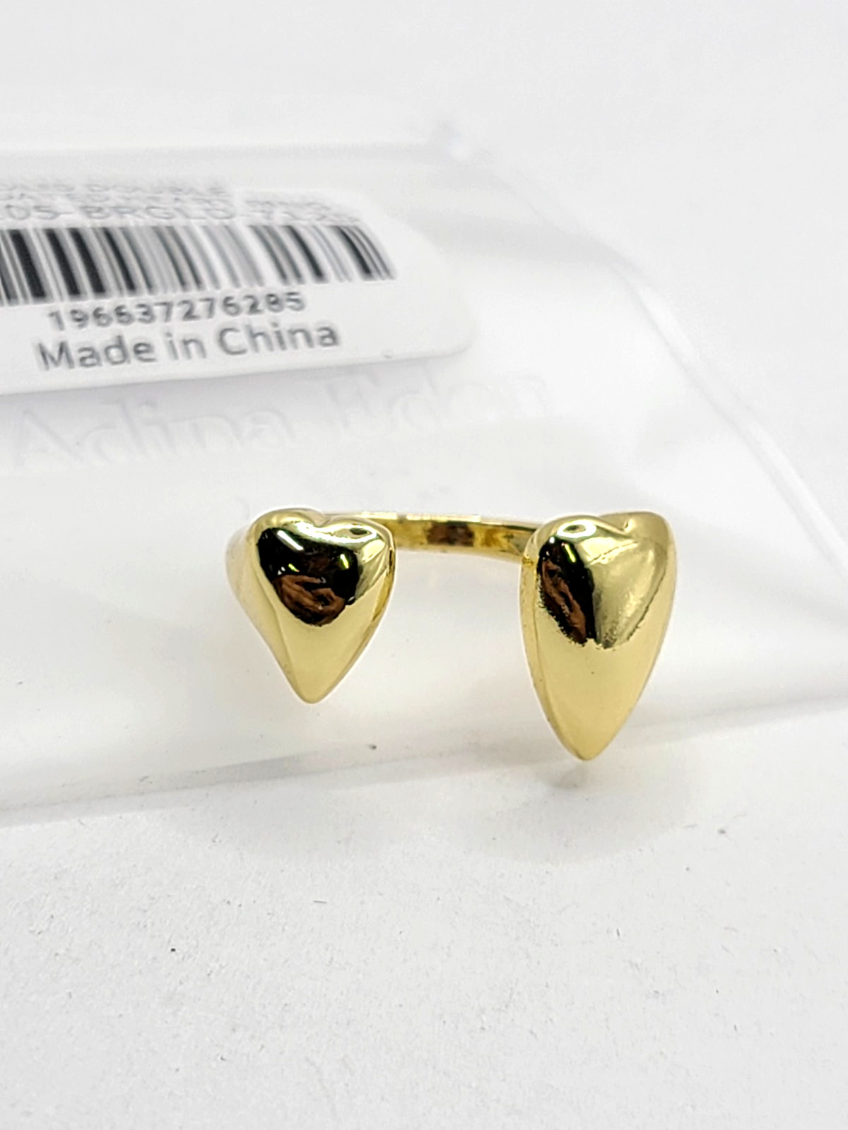 Adina Eden Solid Double Graduated Heart Adjustable Ring 14k Gold Plated