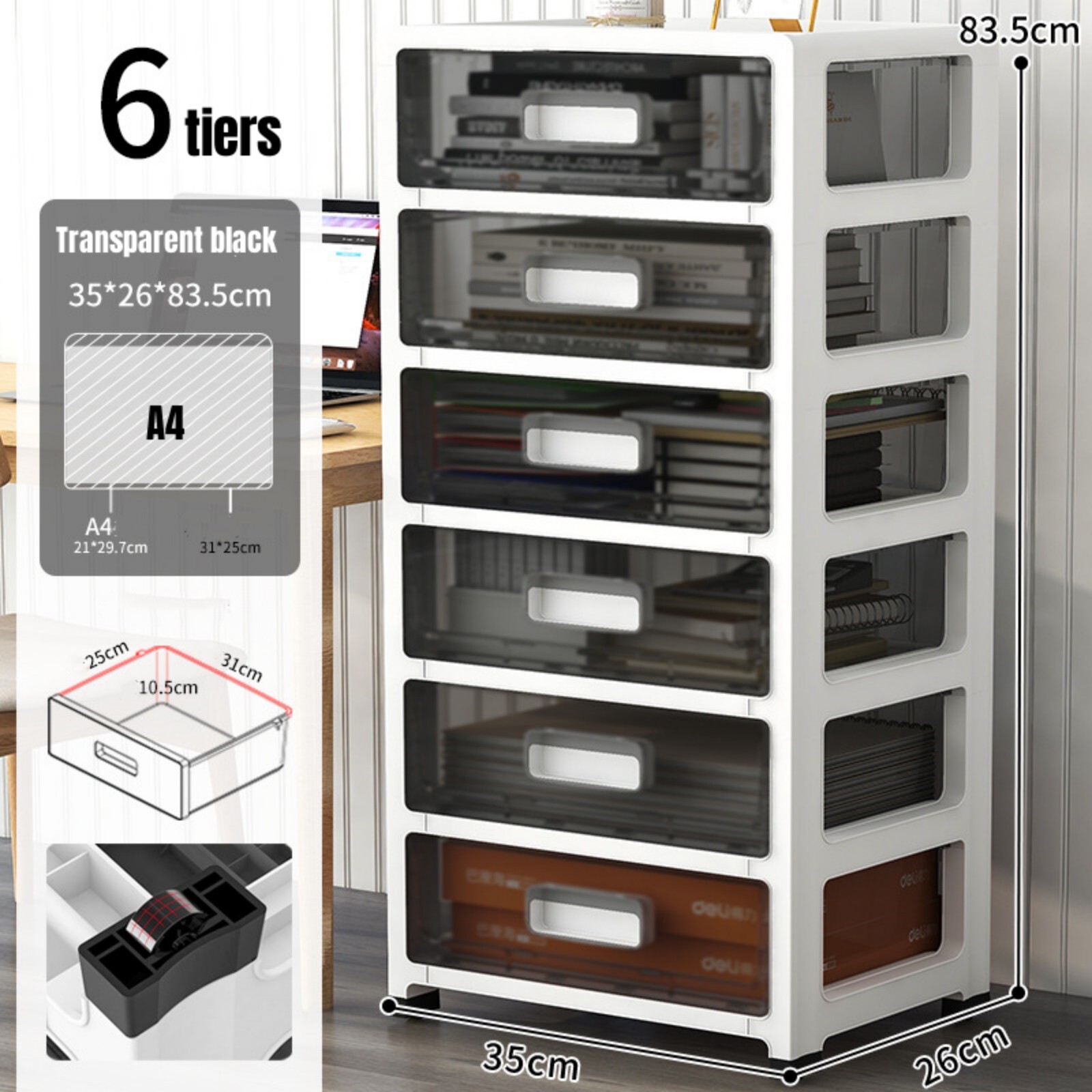 6-Drawer Floor Stand Organizer,Office Storage Box,Bathroom,Copy Data Storage