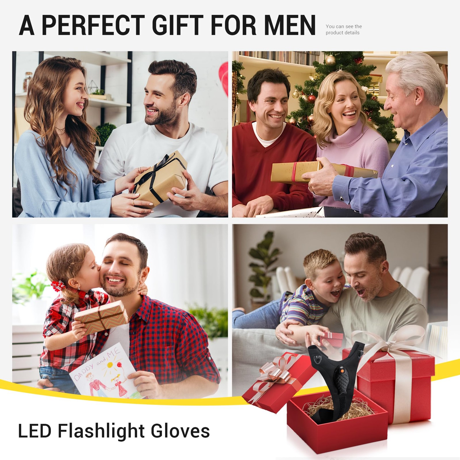 ThxToms Flashlight Gloves Rechargeable, Valentines Day Adjustable, Black