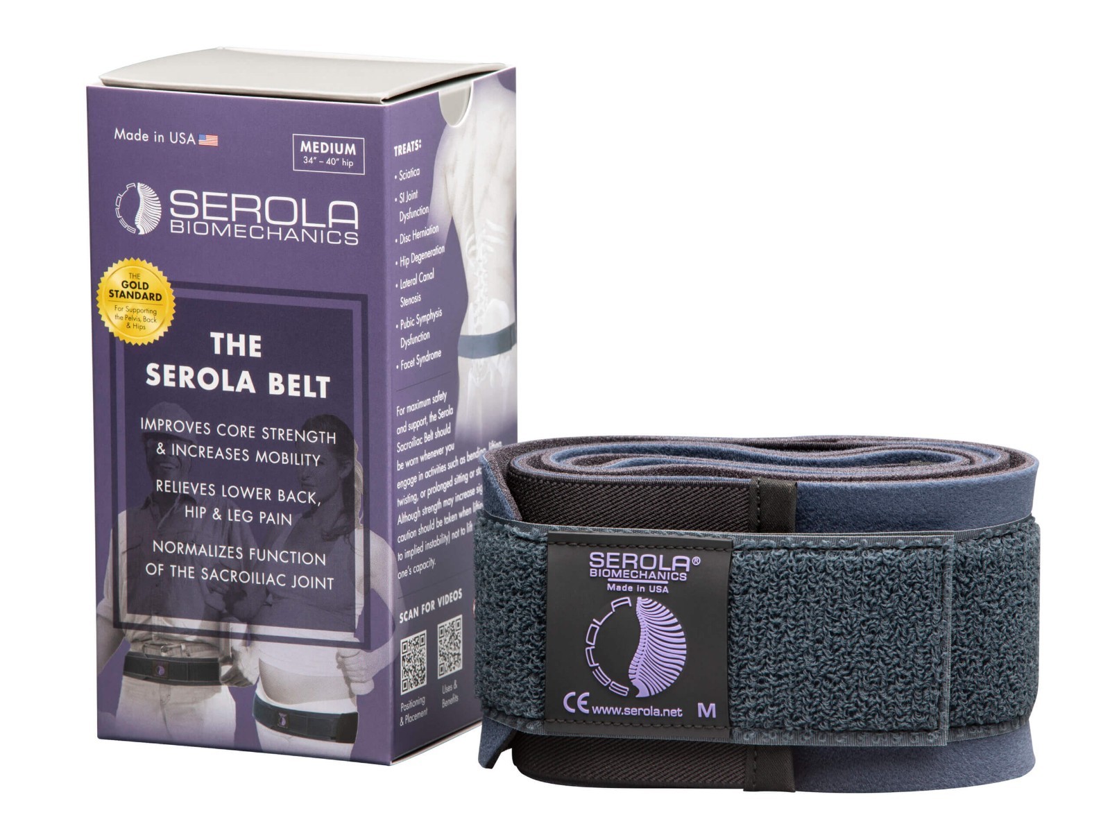 The Serola Belt Medium 34” to 39” Hip, Sacroiliac Lower Back Pain Relief Support