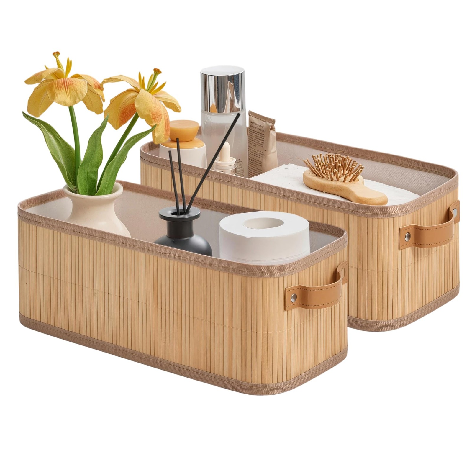 Narrow Storage Bins, Small Basket for Closet and Shelves, Bamboo Toilet Paper...