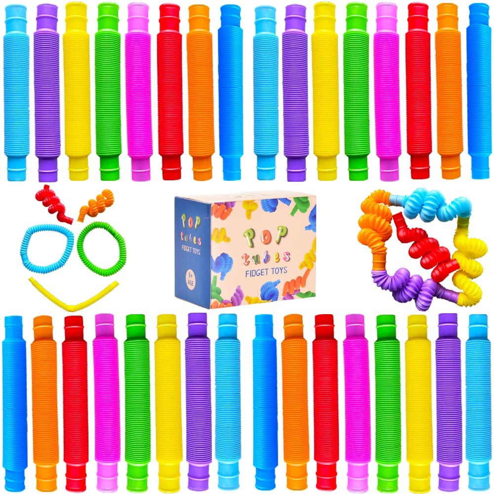 32Pack Pop Tubes, Fidget Tubes for Children and Adult Sensory Fidget Toy Set ...