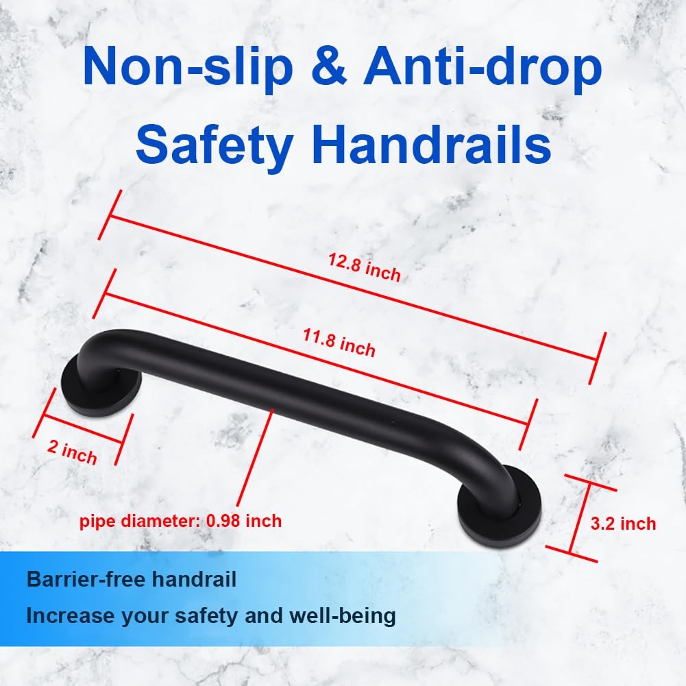 12'' Grab Handle Railing Wall for Elderly Handrail 12inch, Black