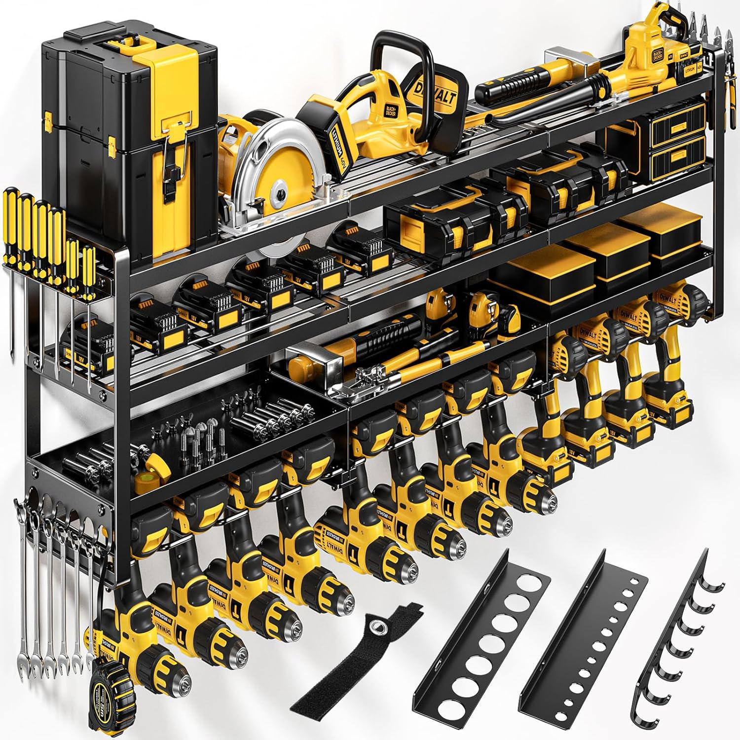 49" W Large Power Tool Organizer Wall Mount, 4 Layer Heavy Duty Loads 800 Lbs, T