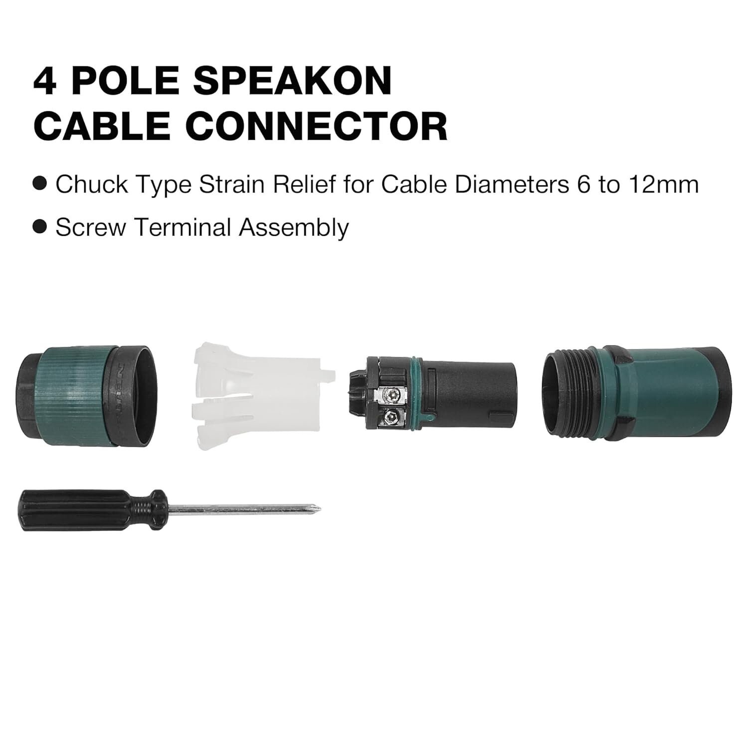 (4 Pack) Neutrik NL4FXX-W-S 4 pole SpeakON Cable Mount Connector, Small 6-12 mm