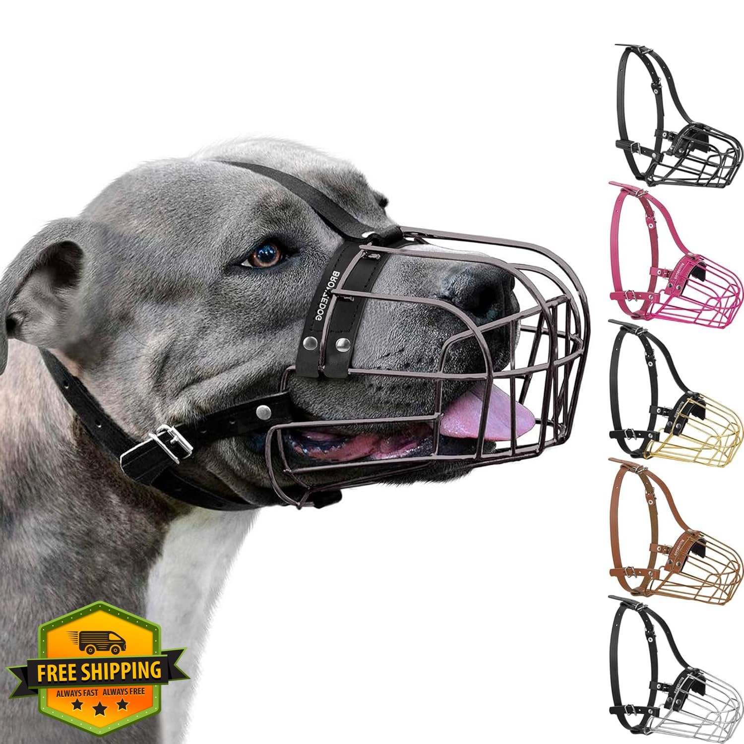 BRONZEDOG Pitbull Wire Muzzle - Graphite Metal, Large Dog Adjustable