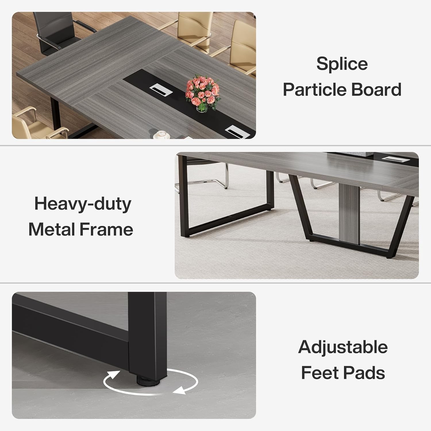 8ft Conference Table 94.48L x 47.21W x 29.52H Inches Large Meeting Podcast Table