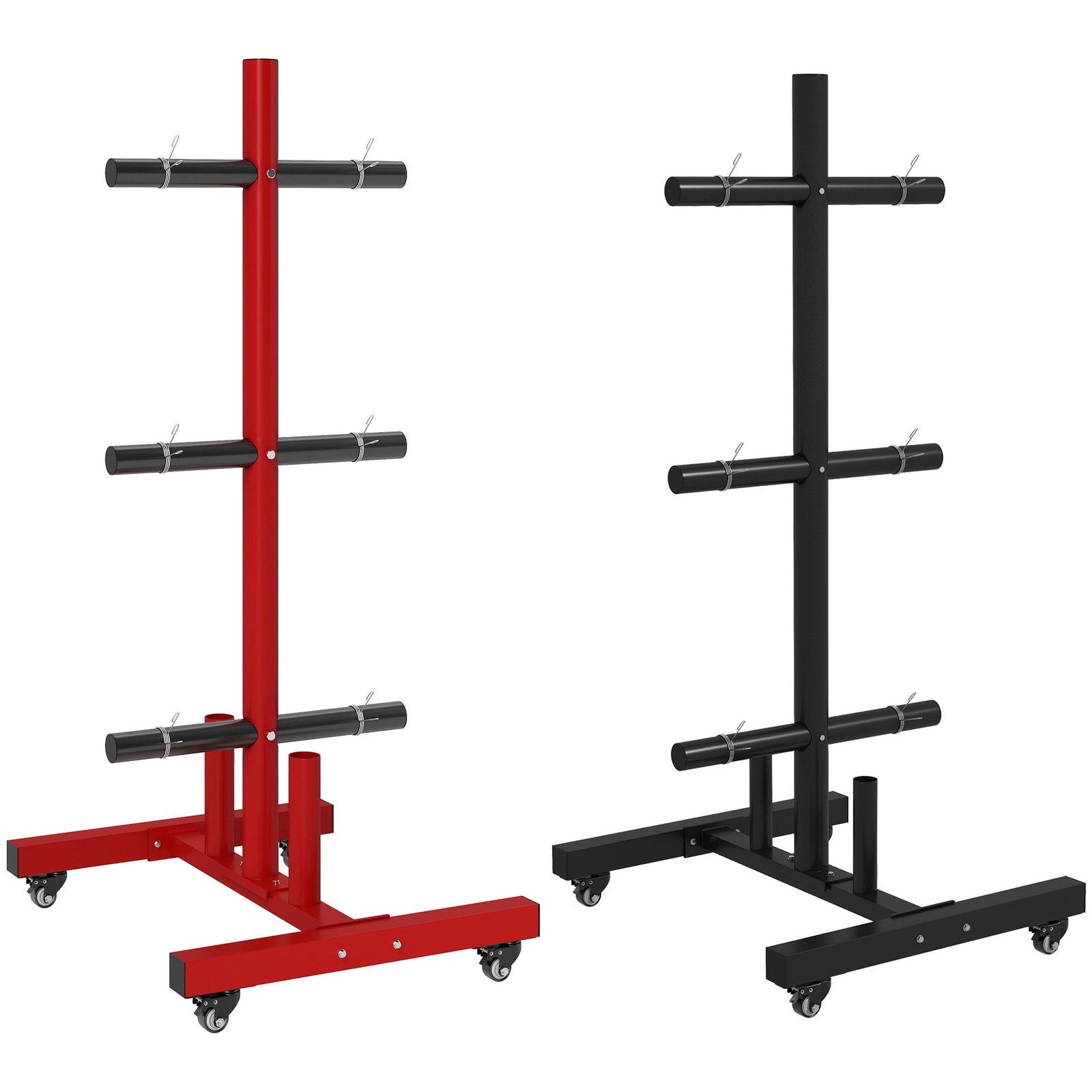 Soozier Olympic Weight Plate Rack with 4 Wheels and 6 Fasten Clamps