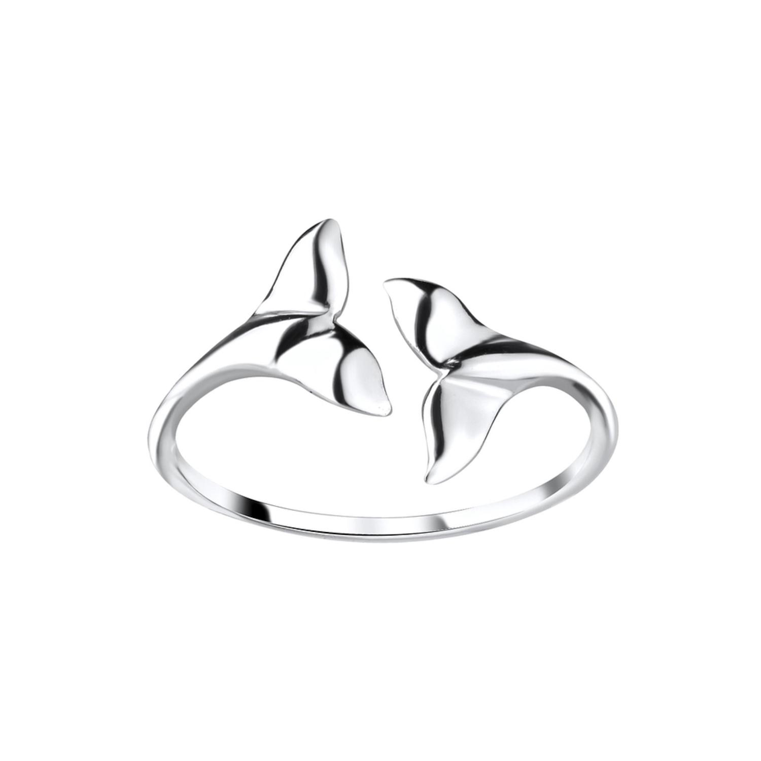 925 Silver Two Whale Tails Lucky Whale Tail Open Ring For Women
