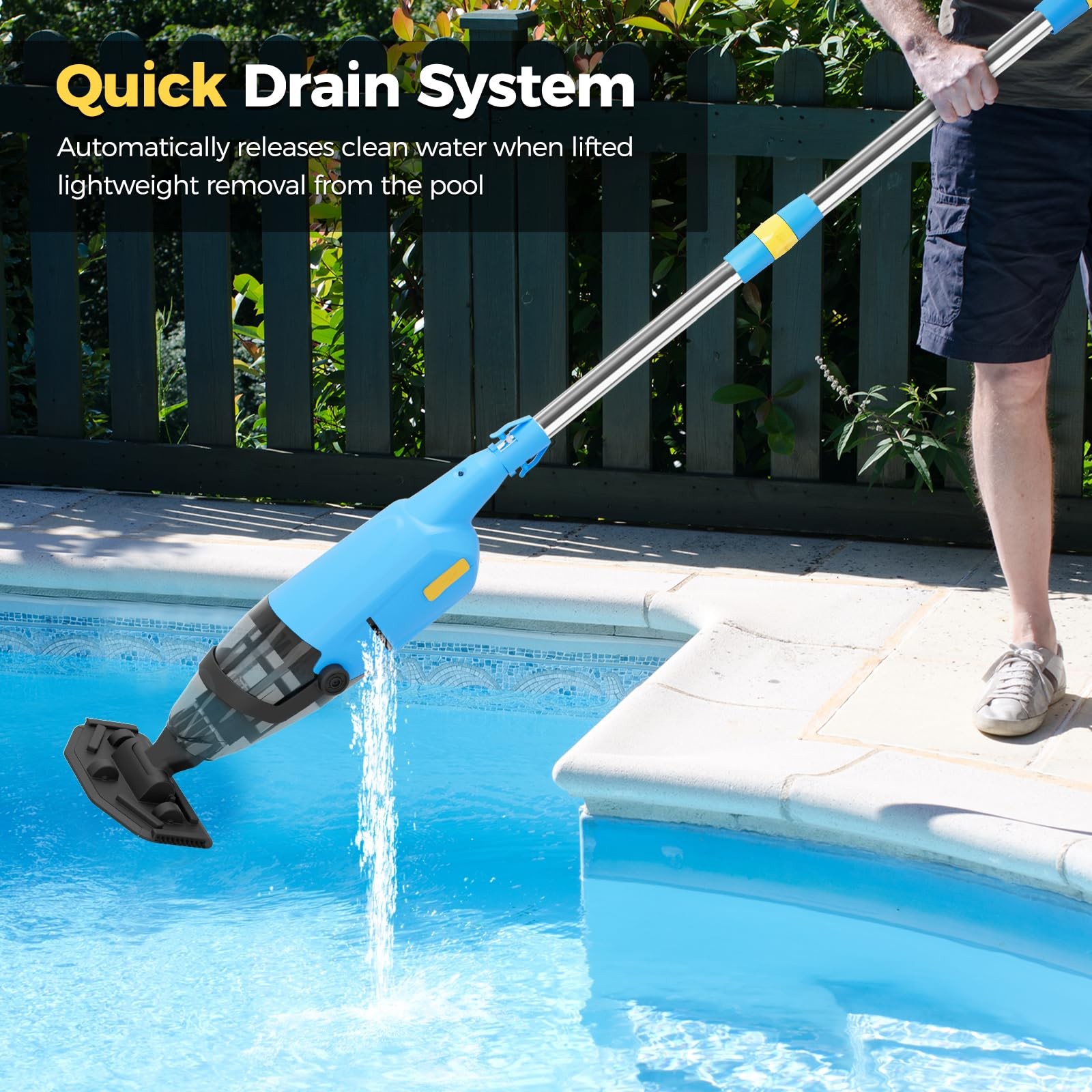 Powered Cordless Handheld Pool Vacuum, Rechargeable Pool Cleaner 60 Mins Runtime