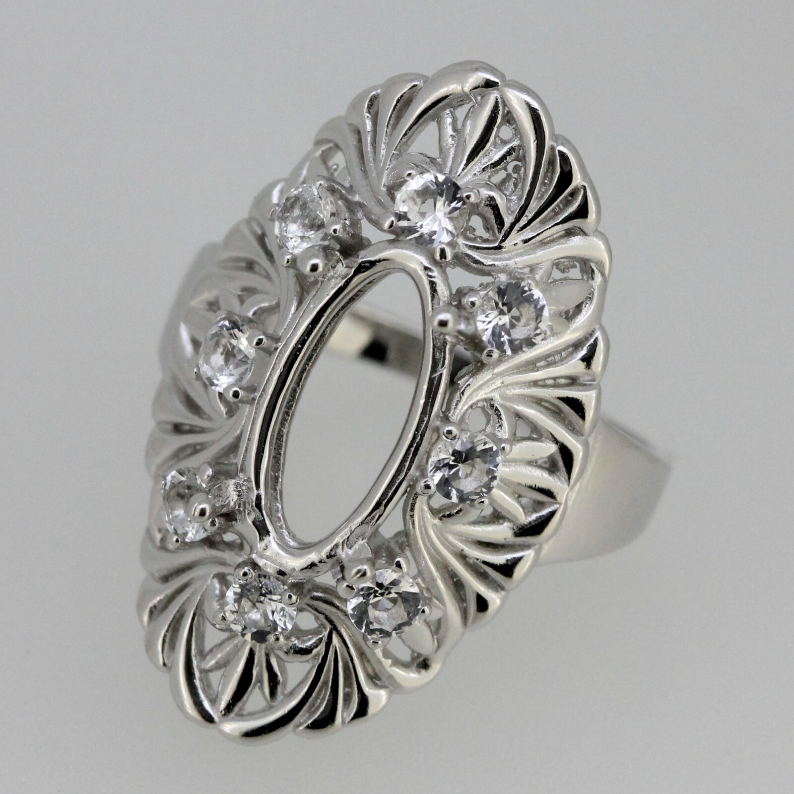 Sterling Silver Semi Mount Ring Setting Oval OV 12x6mm Art Deco Fleur Di Lis