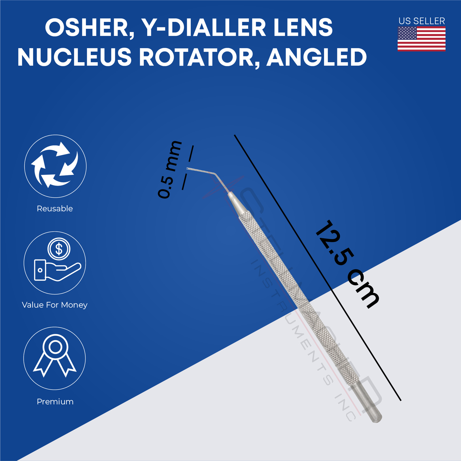 Osher Y-Dialler Lens Nucleus Rotator 12.5 cm Angled 0.5 mm Ophthalmic Tool