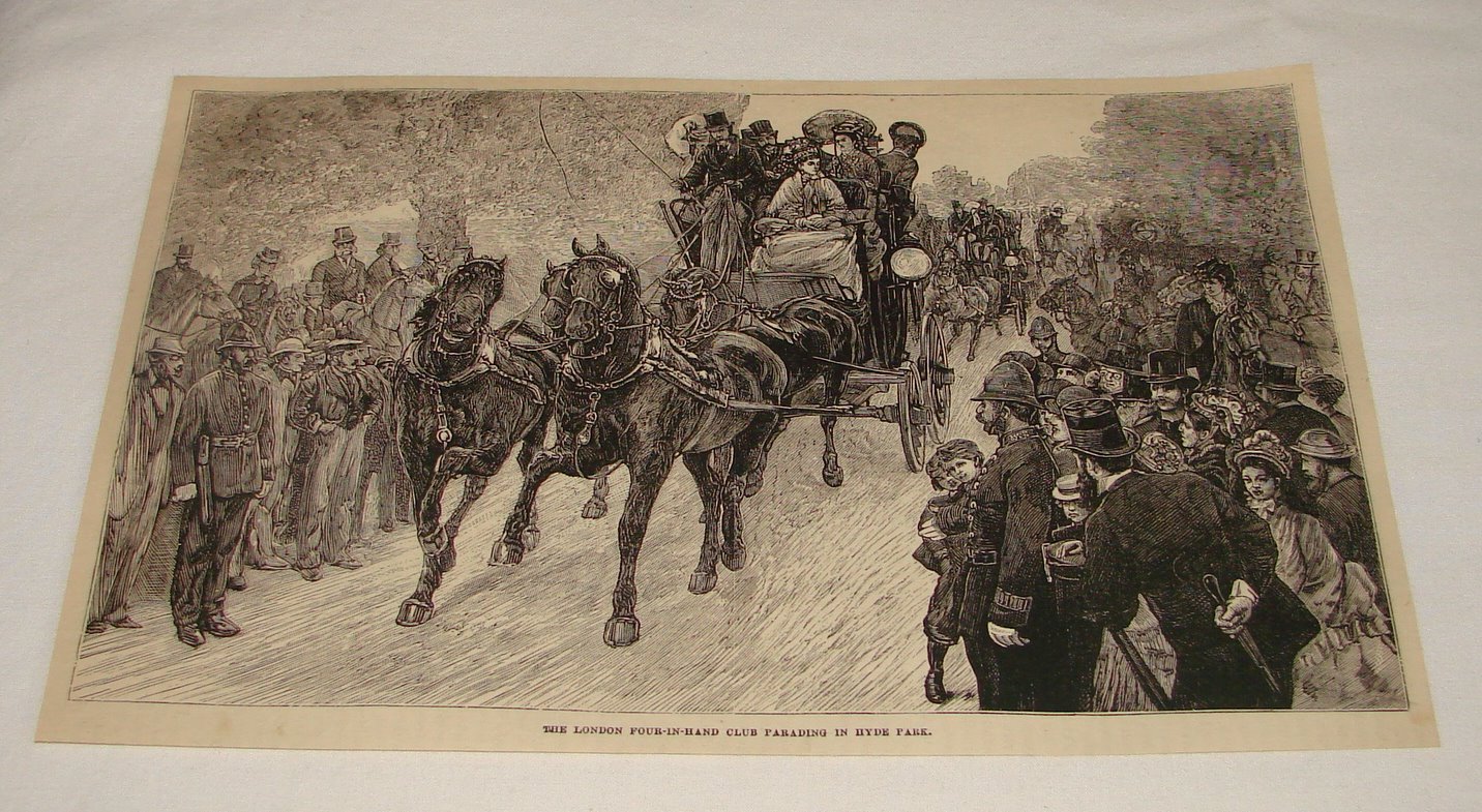 1876 magazine engraving ~ LONDON FOUR IN HAND CLUB in Hyde Park