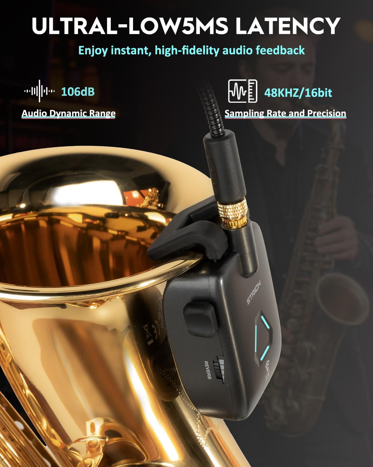 UHF Rechargeable Wireless Instrument Microphone System with Clip-On Transmitter
