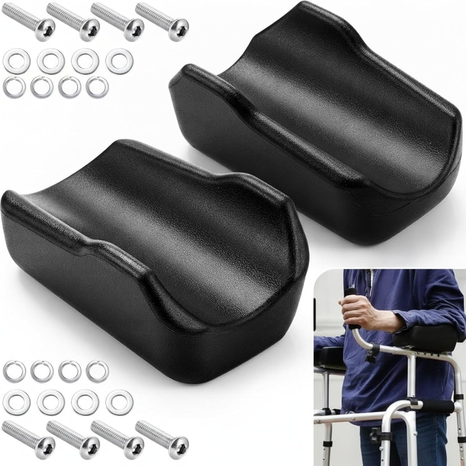2 Pcs Rollator Armrest Pad Upright Walker Forearm Pads Black Walker Handle Coush