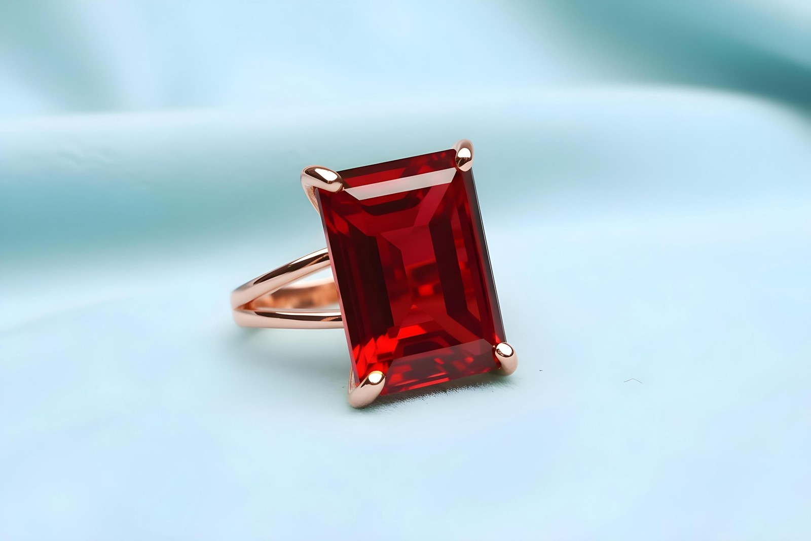 Ruby Rectangle Ring Anemone 14k Rose Gold Double Band Custom Engraved