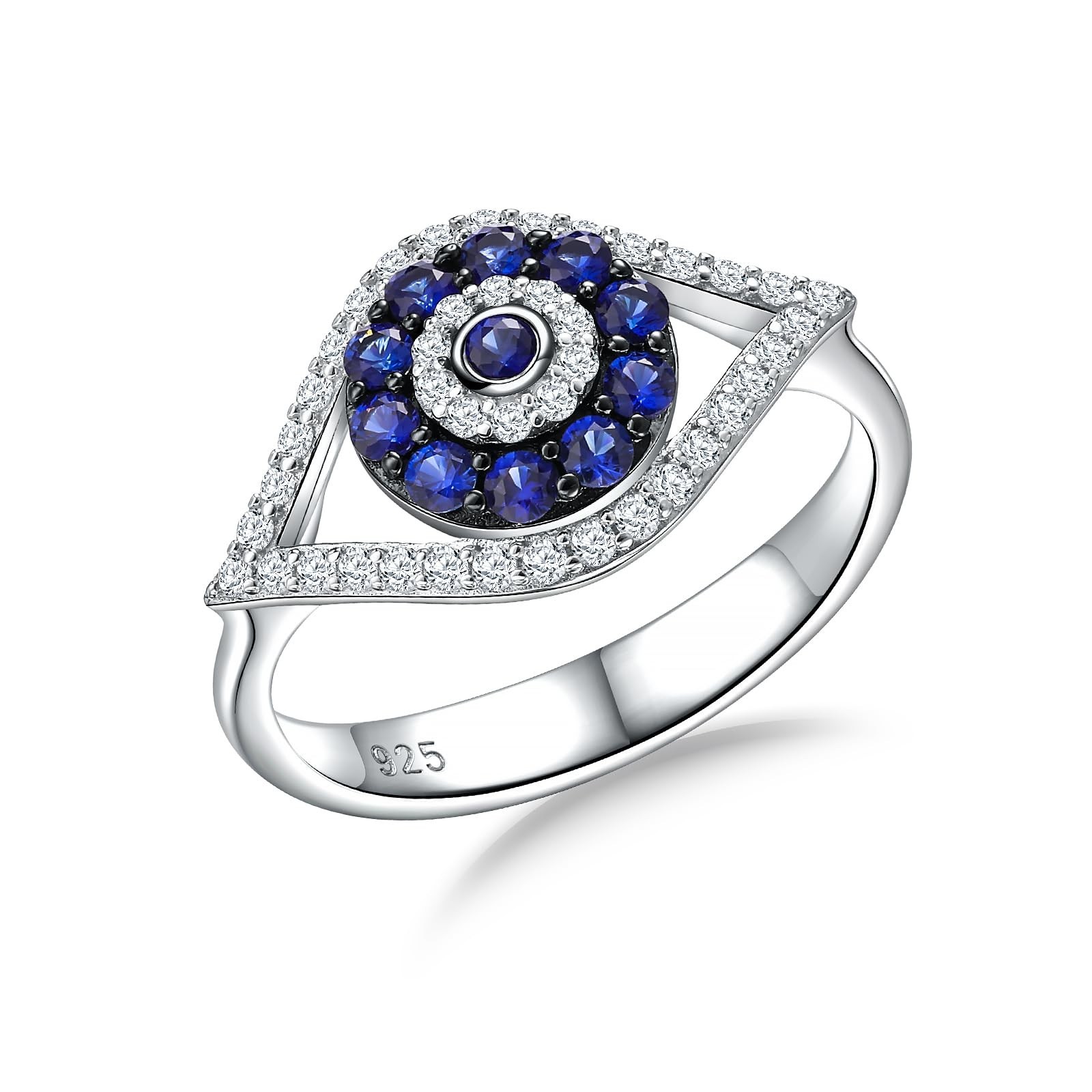 DAYBYDAY 925 Sterling Silver Star/Evil Eye Ring Blue Sapphire Ring for Women ...