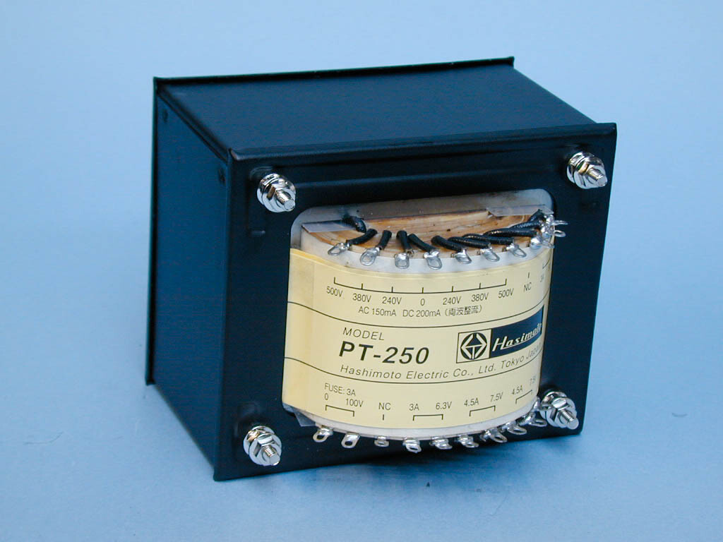 Hashimoto Power Trans. PT-250F 120V/380V,500V,150mAac for 10, VT25,801A,VT62 etc