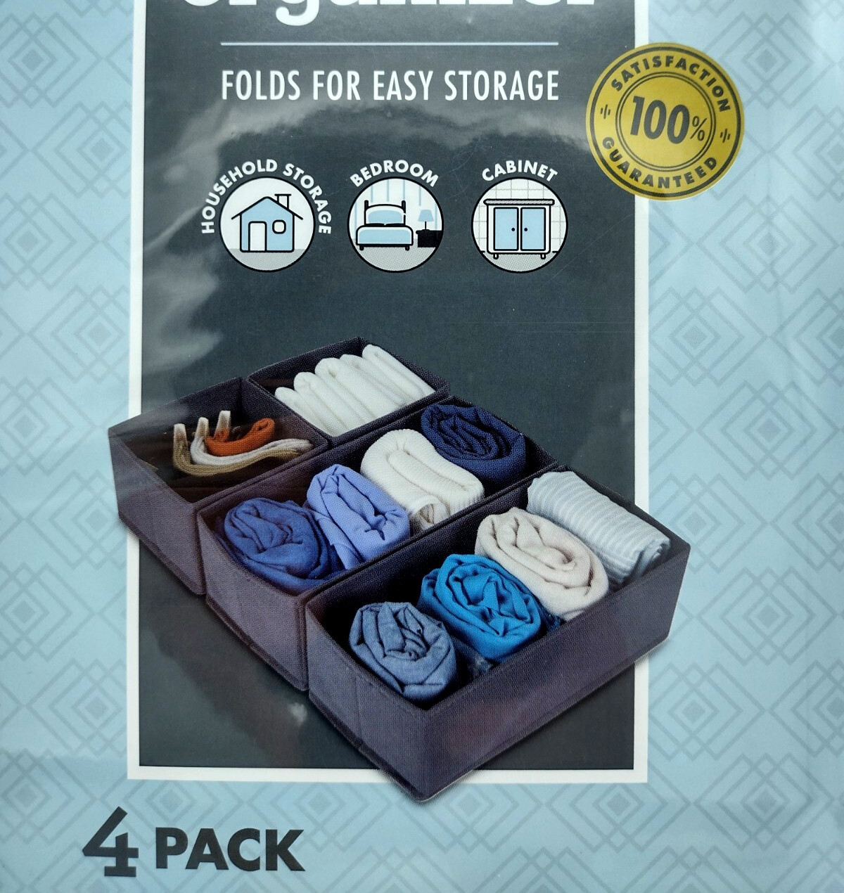 Drawer Organizer 4 Pack Gray Fabric Square Easy Fold Design Storage Office Socks