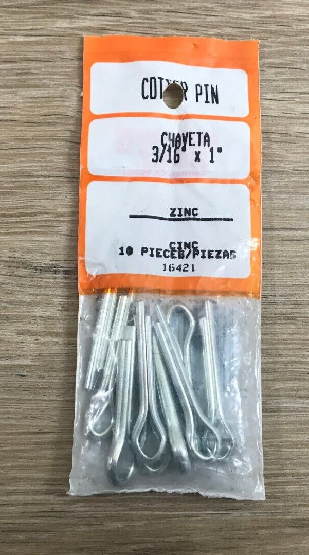 Crown Bolt Cotter Pins 3/16" x 1" Zinc 10 Piece