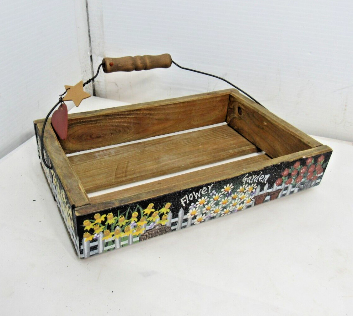 Handmade Handpainted Wood Flower Garden Box 11" x 7" x 2"