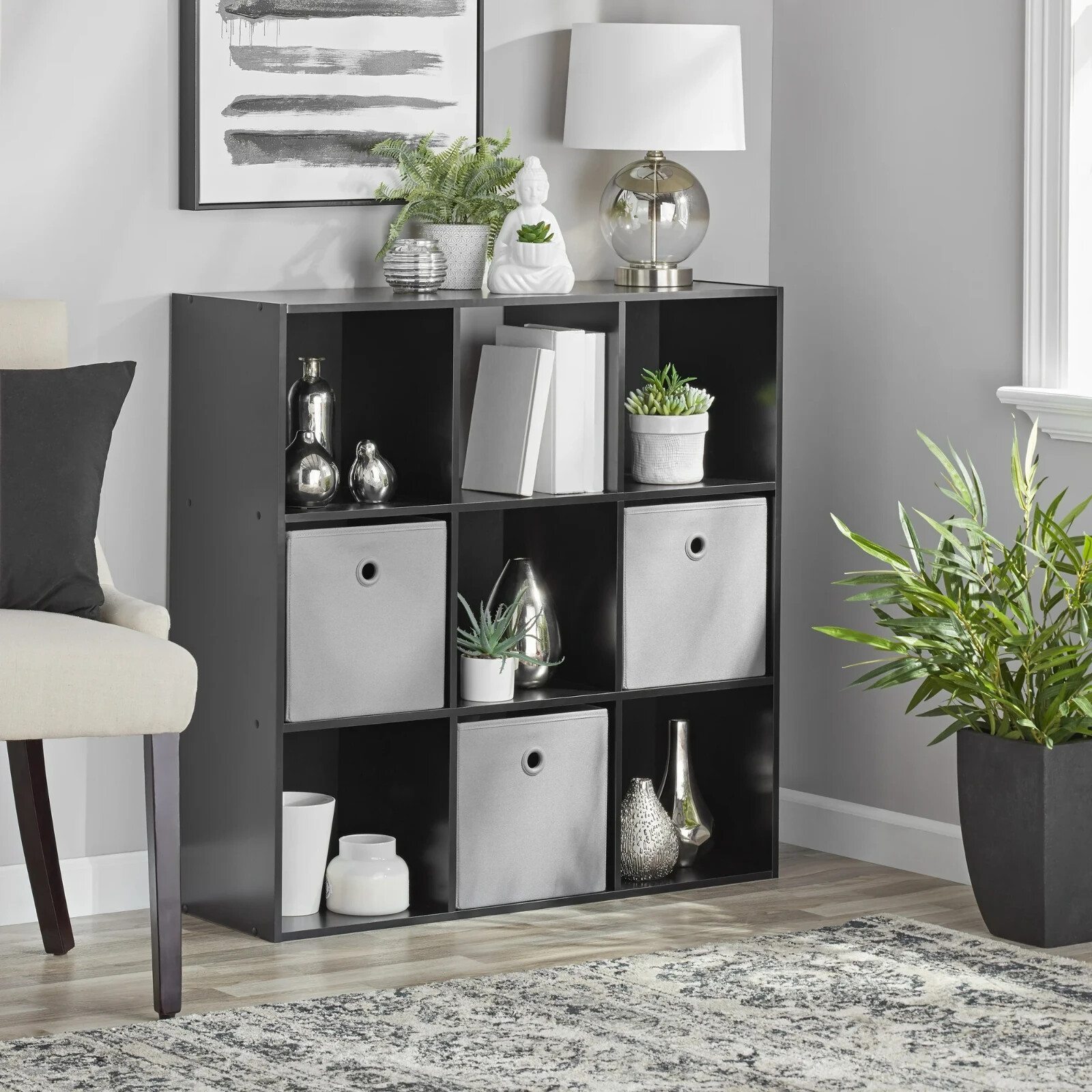 9-Cube Open Storage Organizer Shelves Bookcase, Easy Assembly, Black