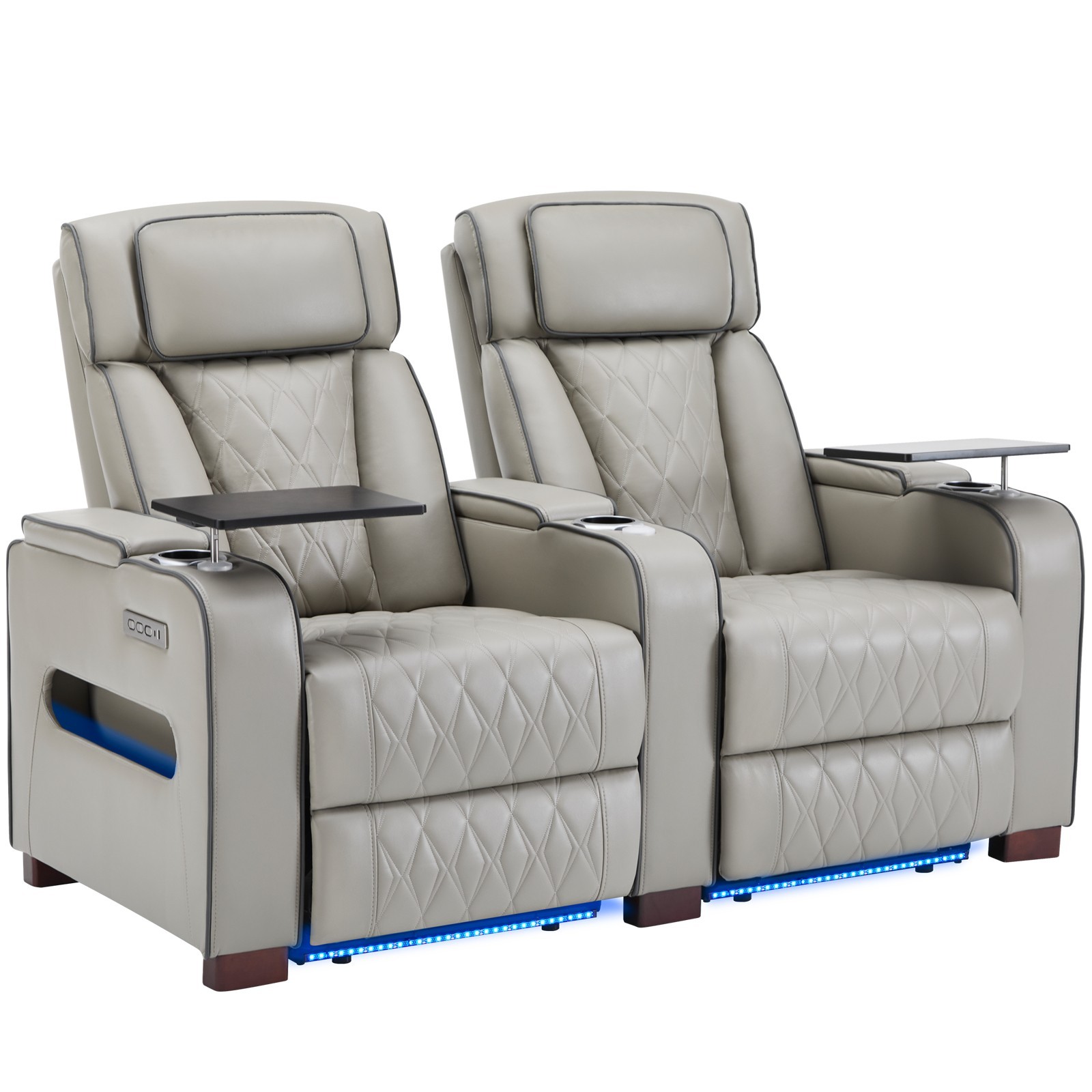 Home Theater Seating Power Recline Sofa With Powered Headrests, Table