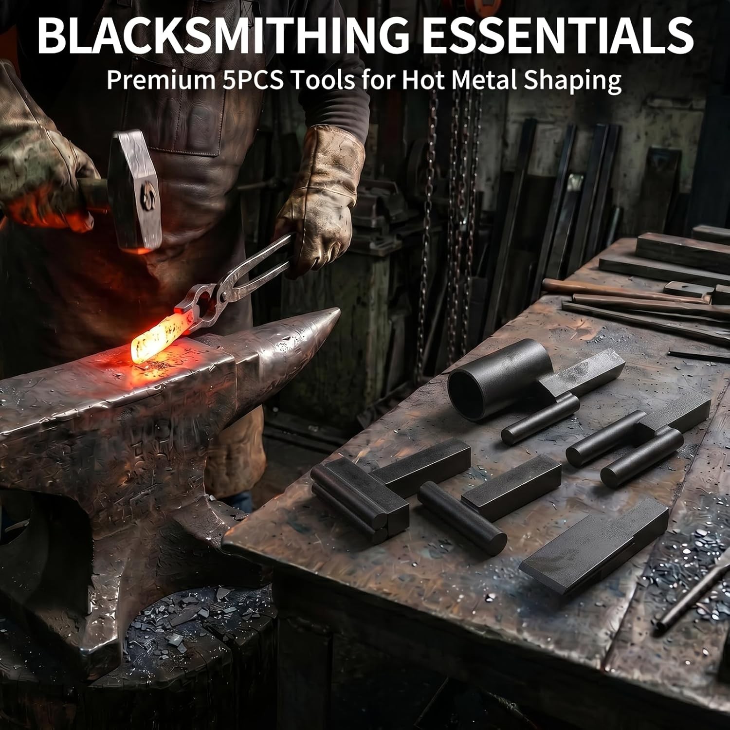 1 inch Blacksmith Anvil Hardy Hole Tools Set (5PCS) Blacksmithing Forge Forgi...