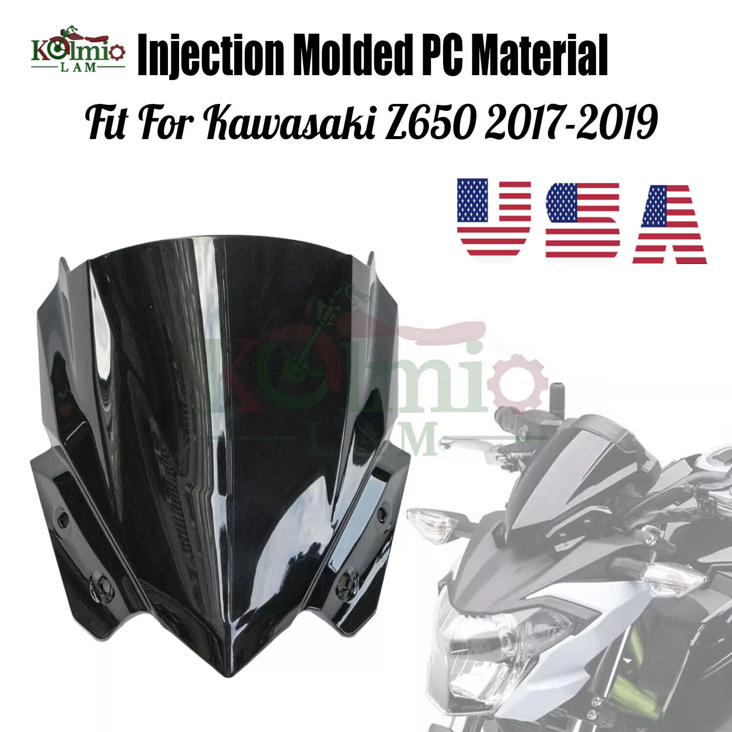 Black Injection Molding Windshield Windscreen Fit for KAWASAKI Z650 2017-2019